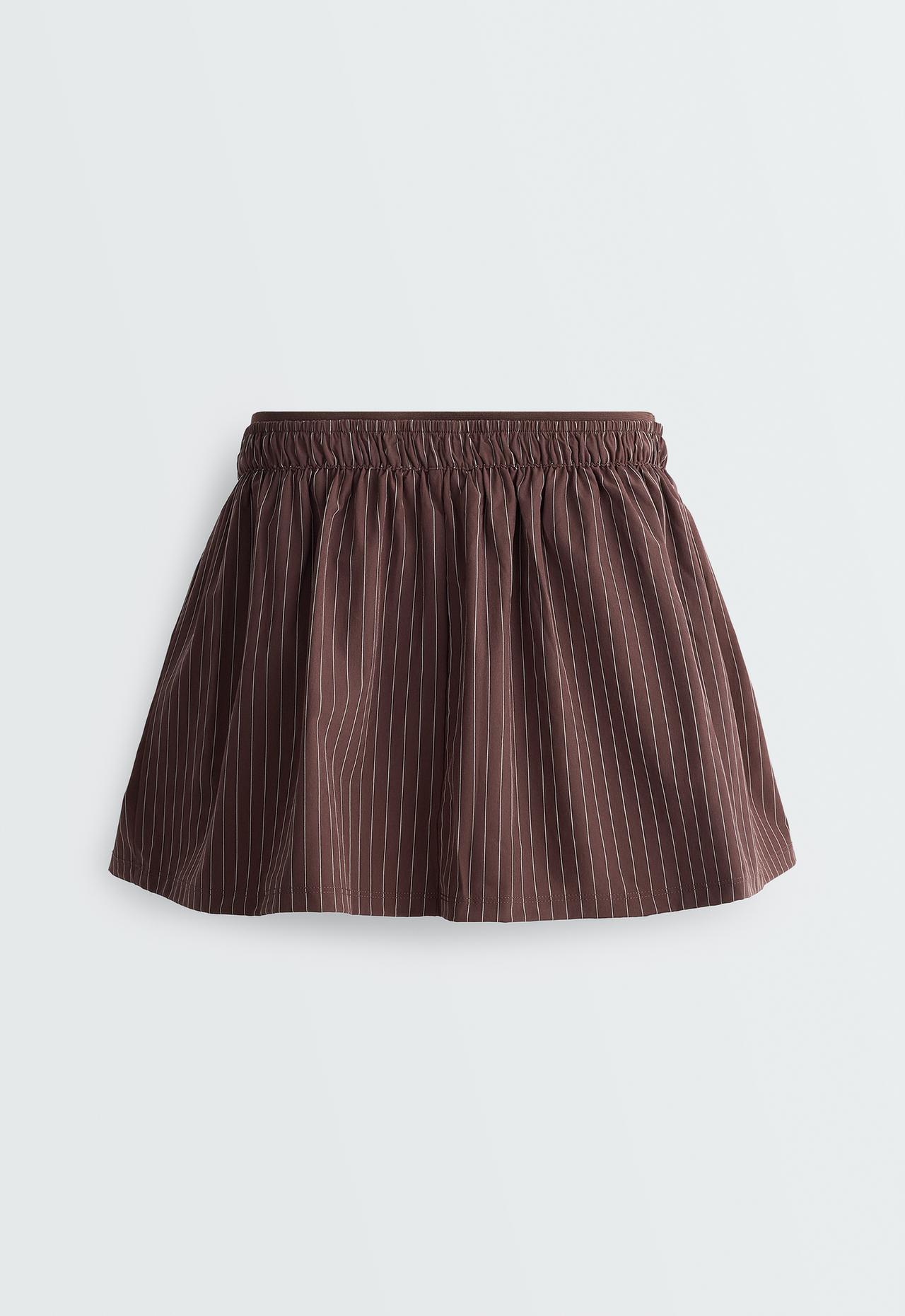 Pinstripe double-waist mini skirt — CHOCOLATE