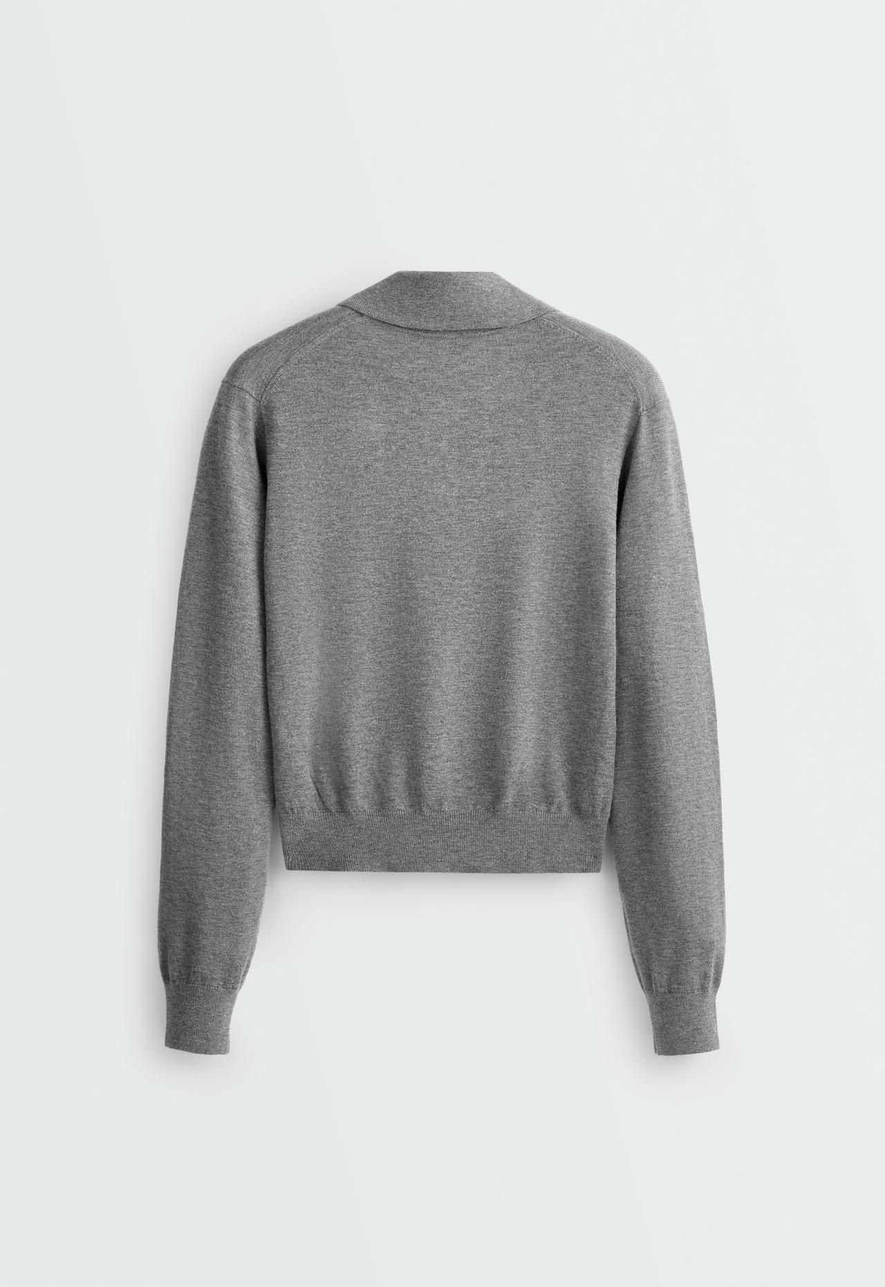 Long sleeve knit polo shirt — GREY MELANGE