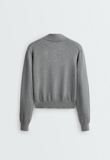Long sleeve knit polo shirt — GREY MELANGE 7