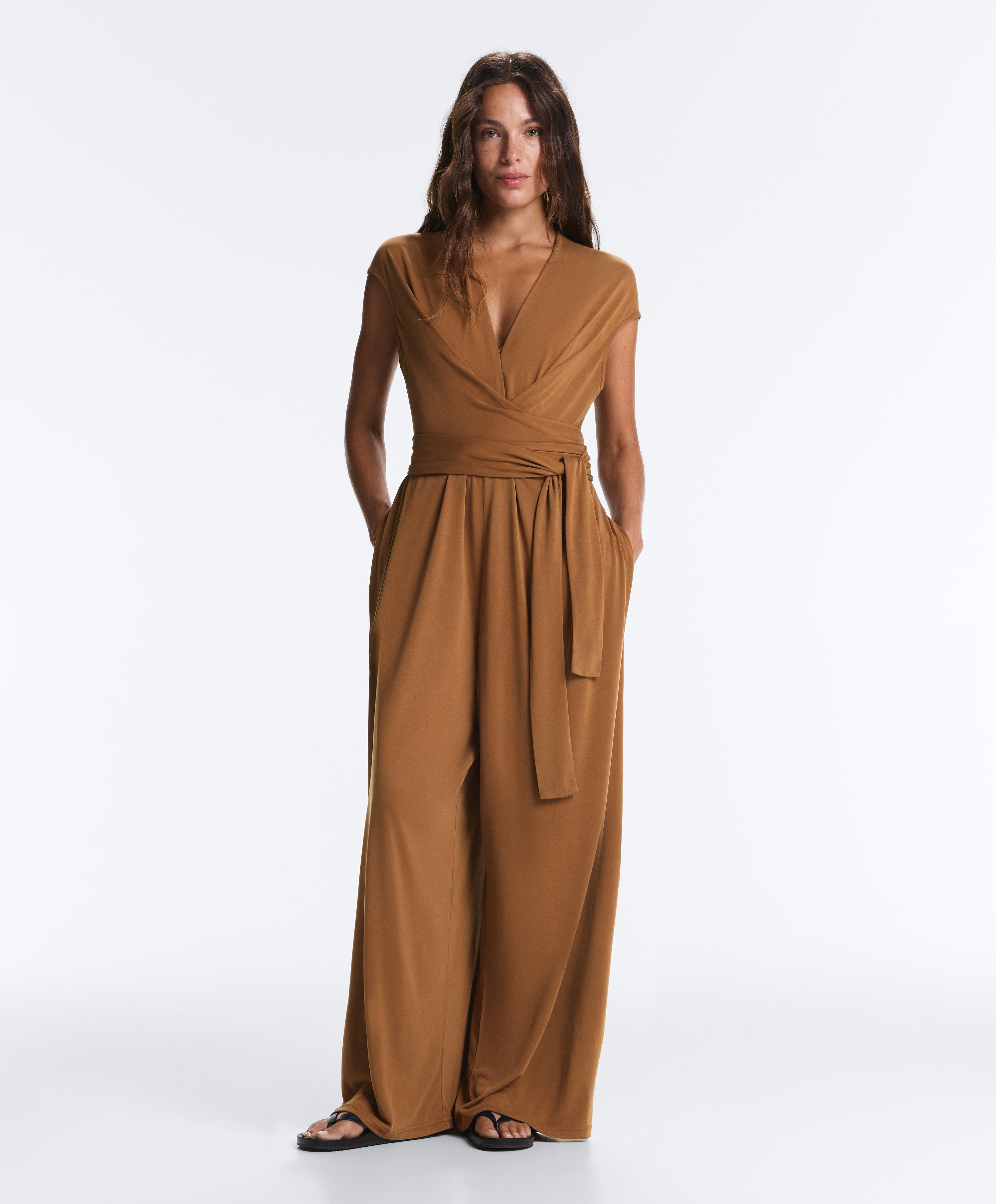 Crossover modal blend long jumpsuit — COPPER