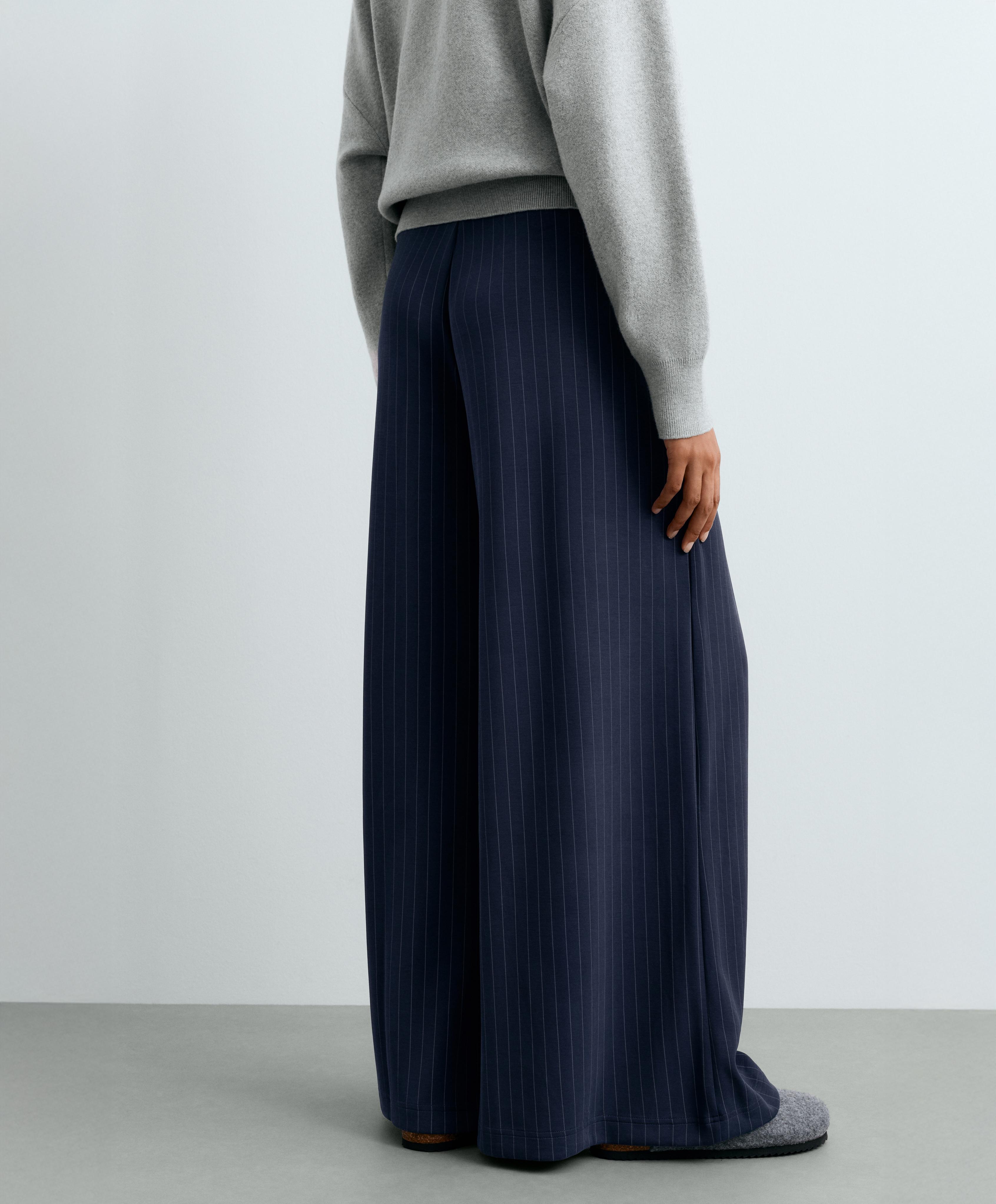 Modal pinstripe wide-leg trousers — NAVY BLUE