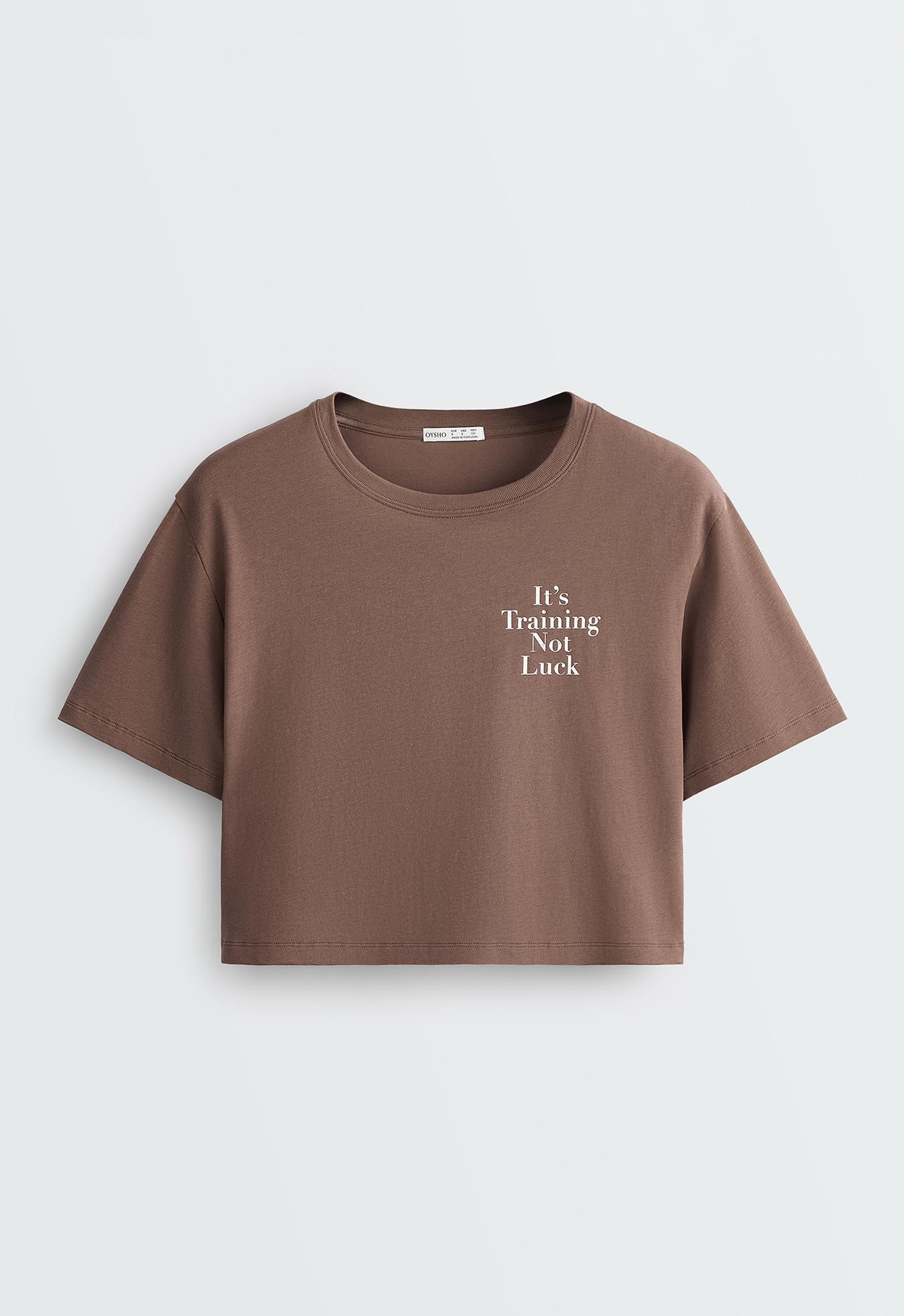 Boxy cropped cotton blend slogan T-shirt — BROWN