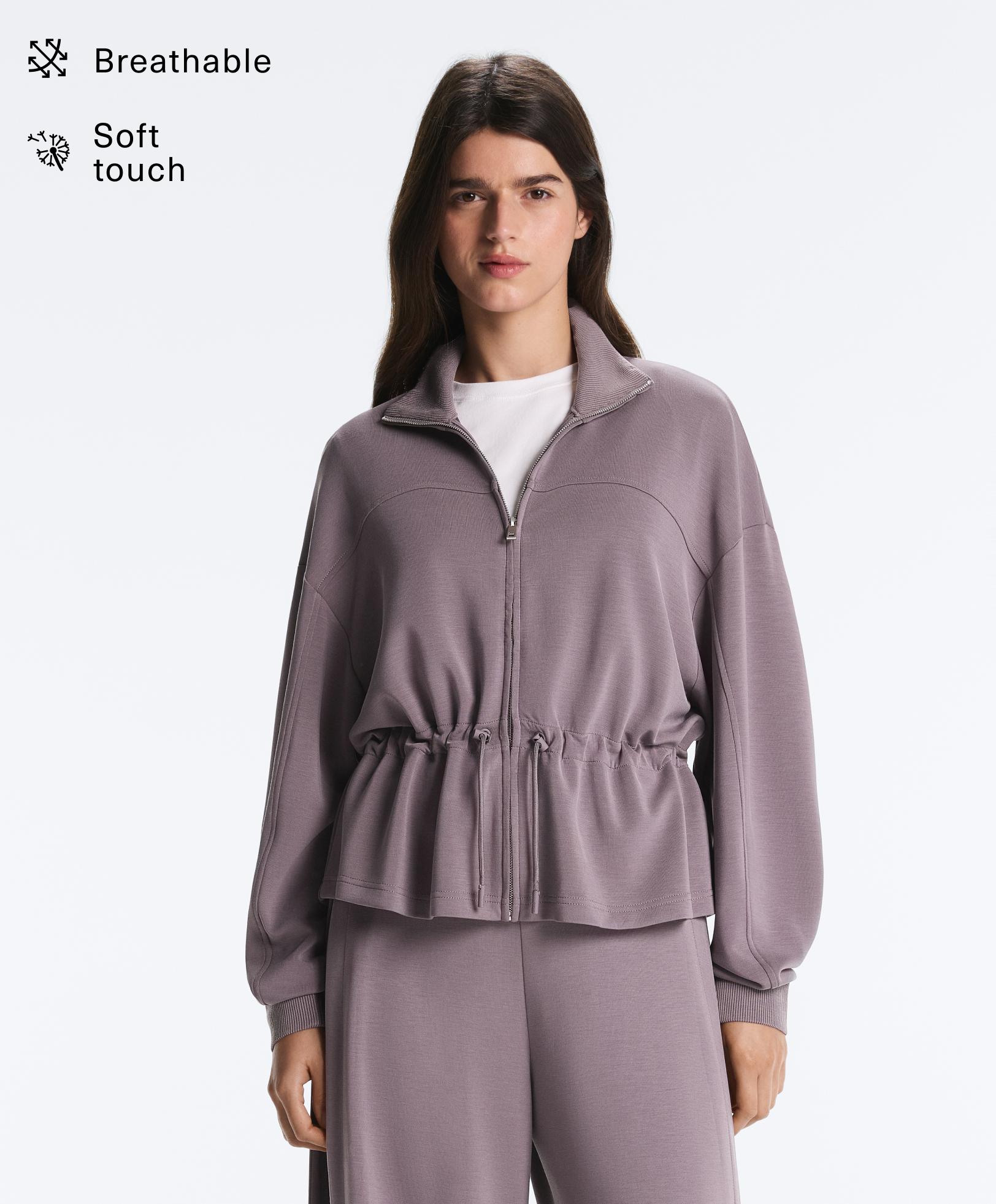 Soft-touch modal jacket with adjustable waist and high collar Soft-touch modal jacket with adjustable waist and high collar