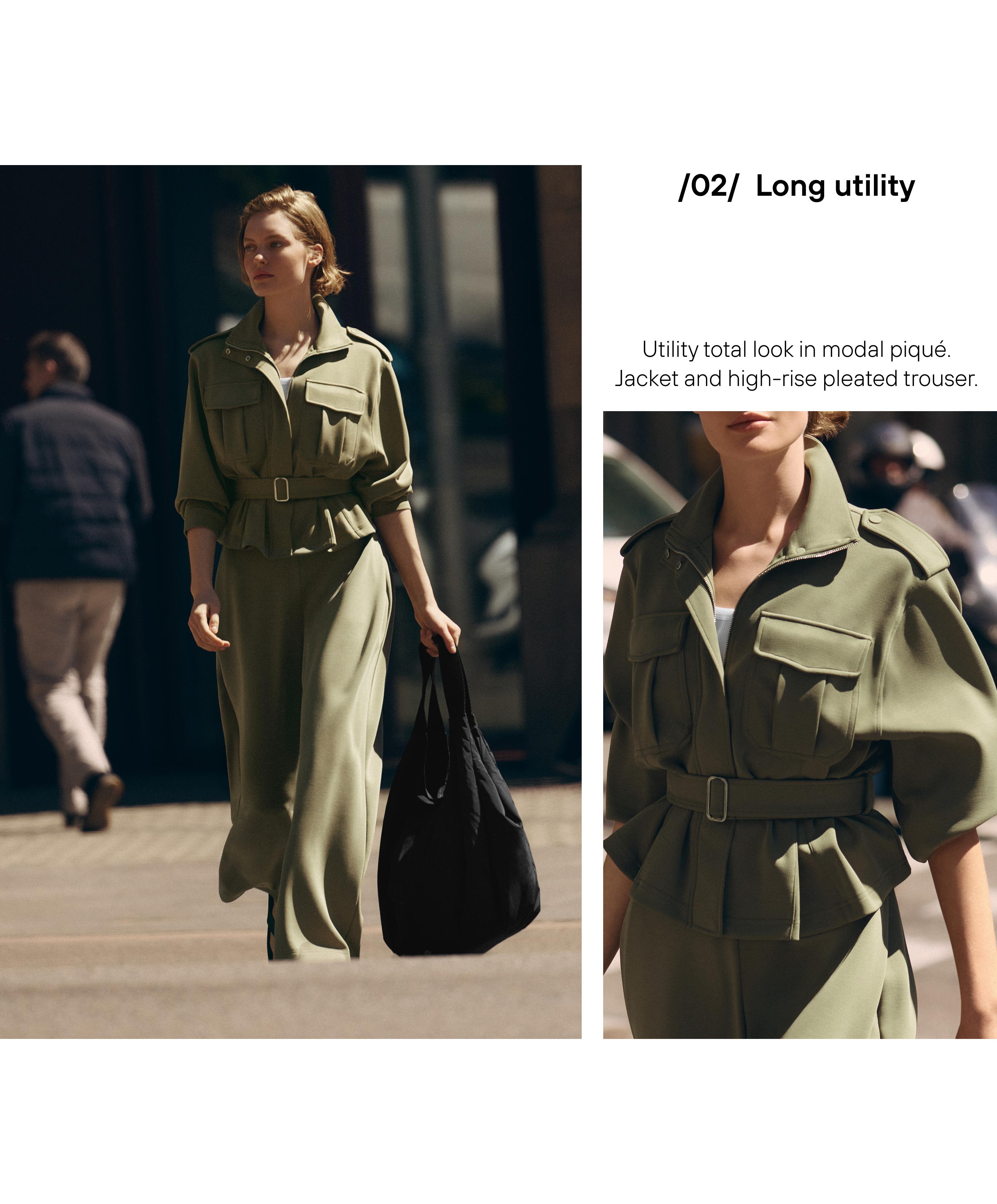 Wide-leg high rise pique trousers with buckles Wide-leg high rise pique trousers with buckles