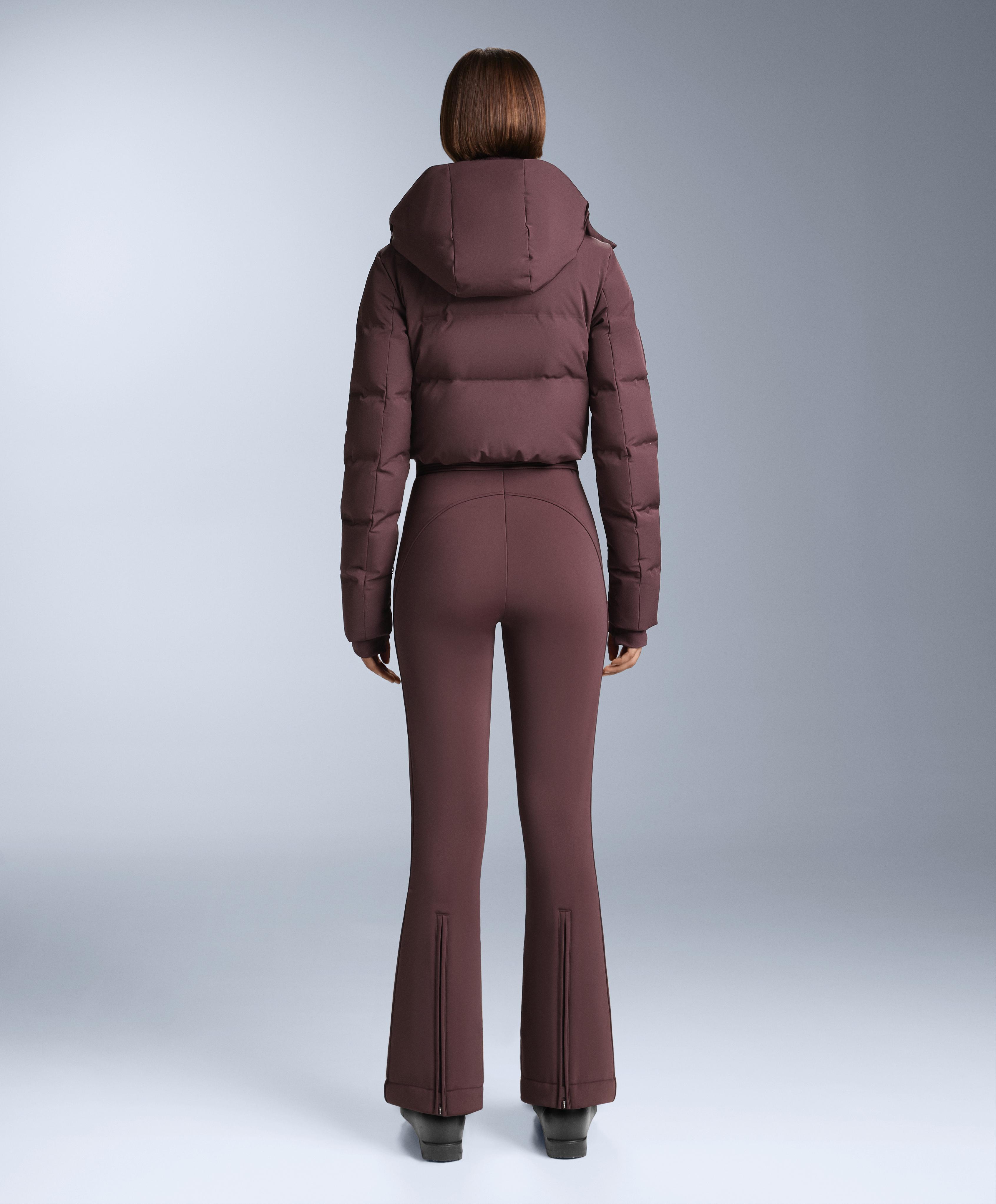 MINARDI PIUME SKI water-resistant padded jumpsuit with 80% down and 20% feather filling — DARK WINE RED