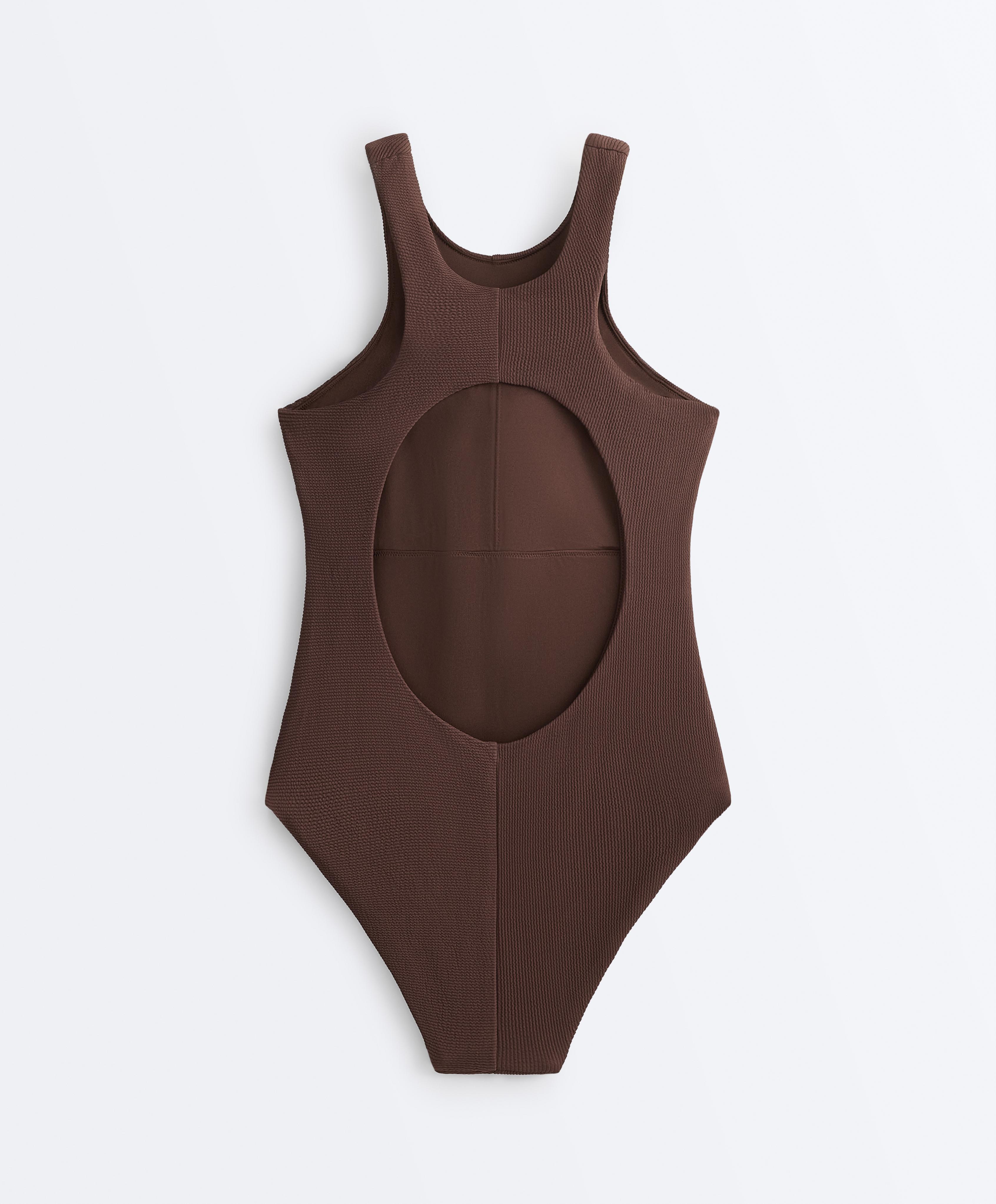 Rib halter swimsuit — CHOCOLATE