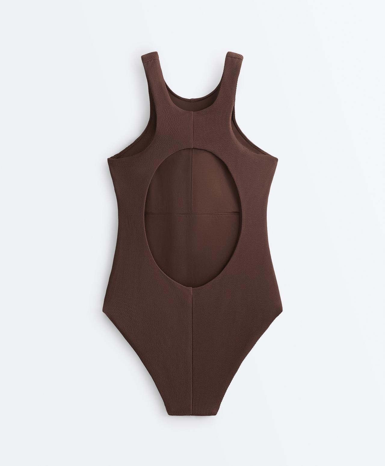 Rib halter swimsuit — CHOCOLATE