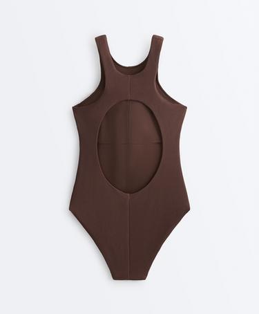Rib halter swimsuit — CHOCOLATE 9