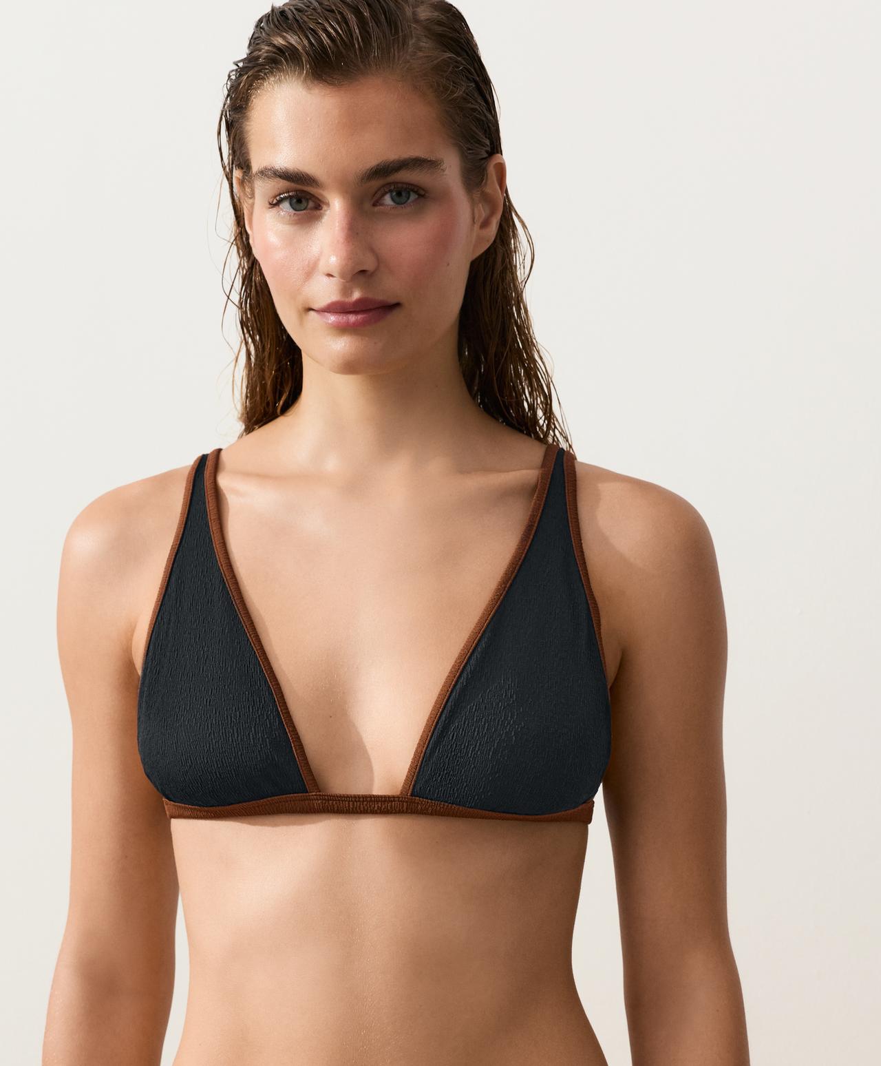Contrast braid halterneck bikini — BLACK
