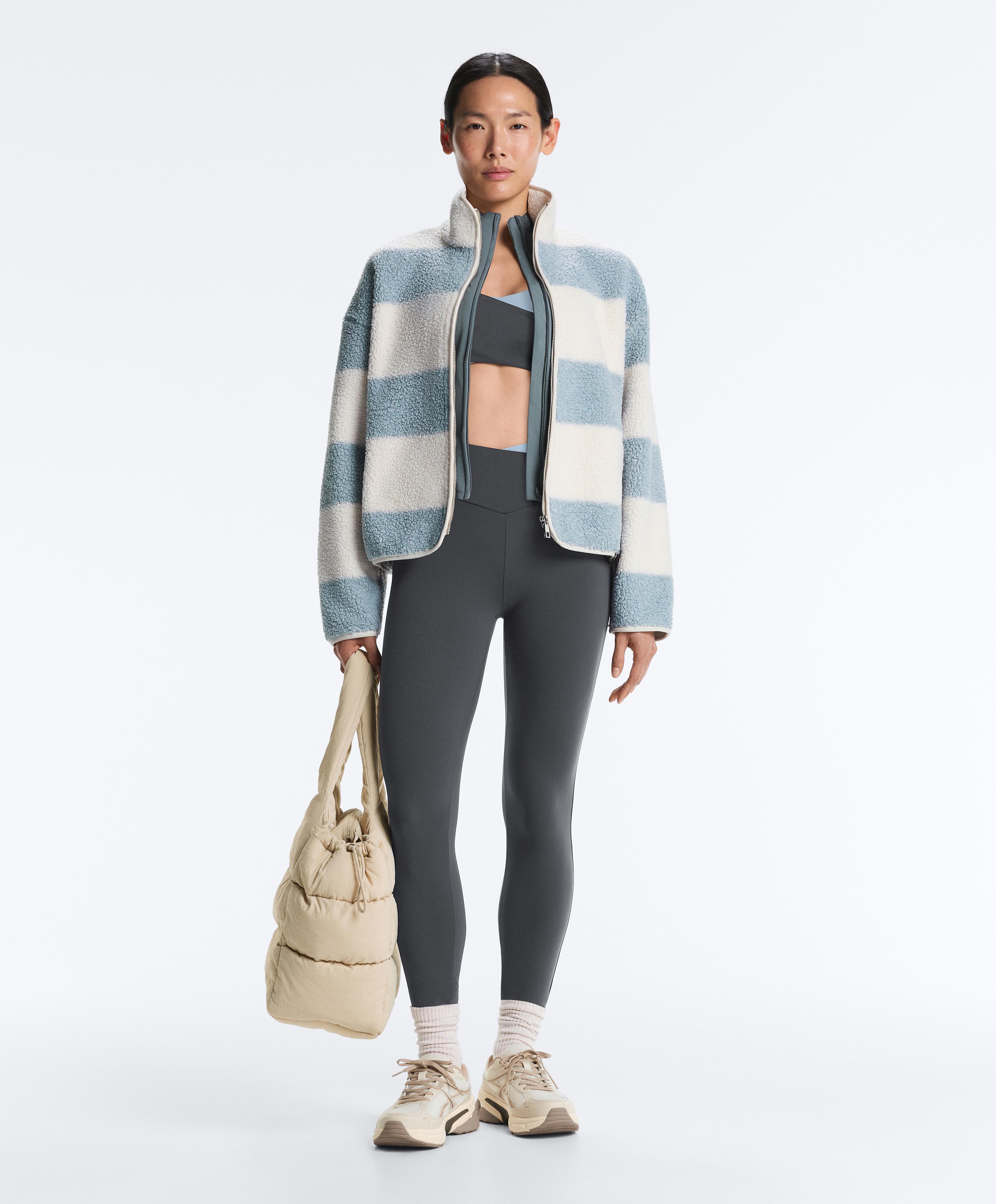Striped faux-shearling bomber jacket — DUSTY-BLUE