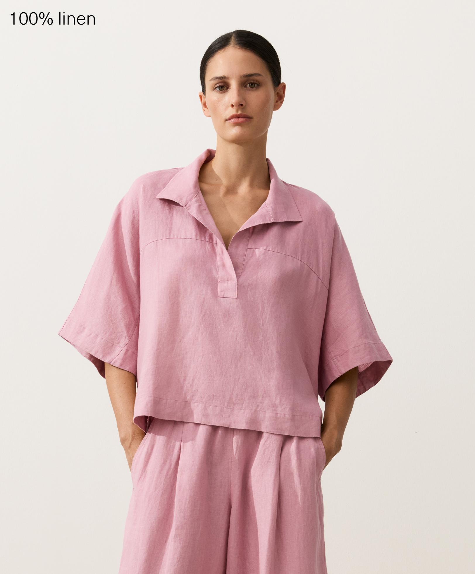 Camisa manga corta oversize 100% lino