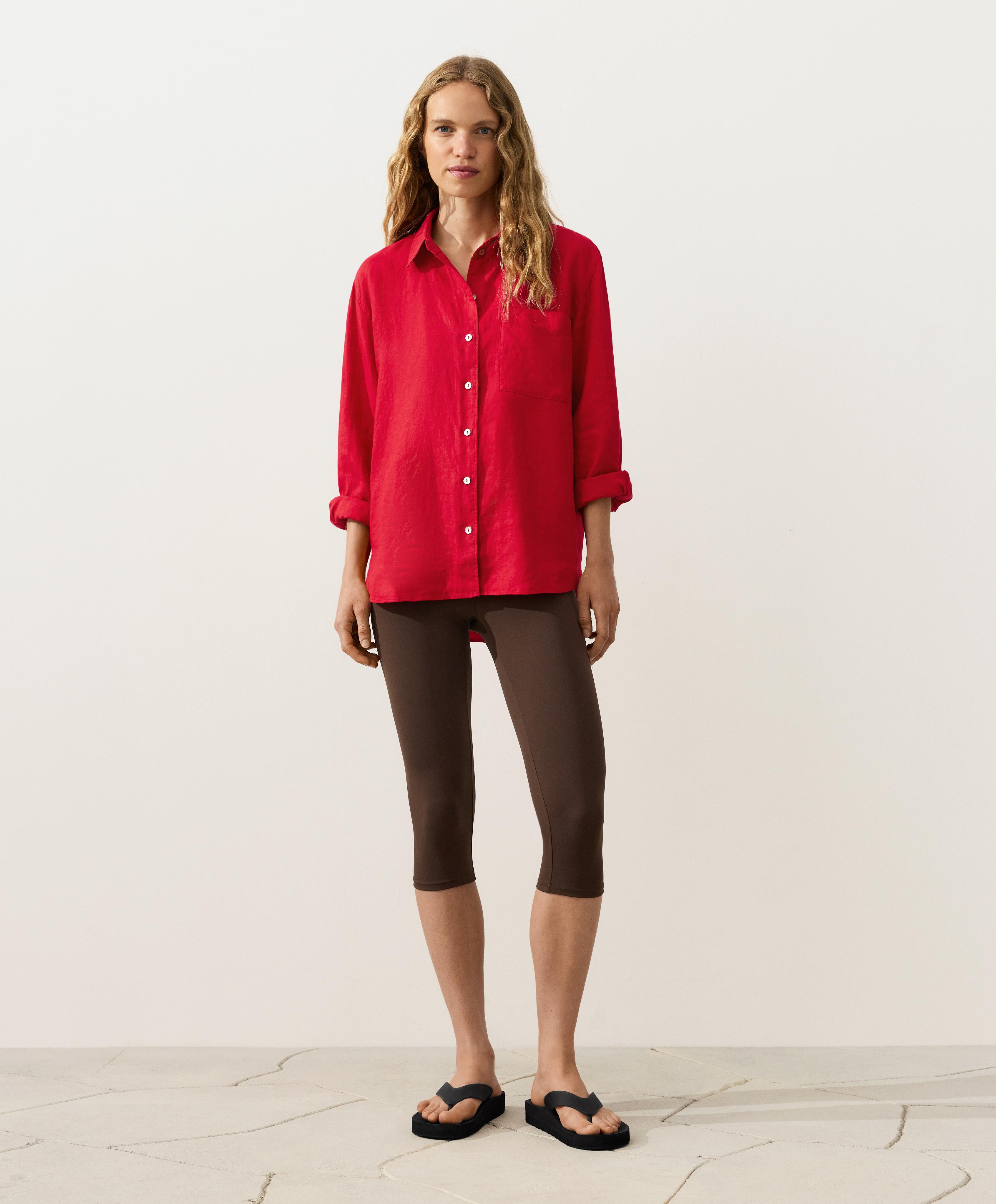 100% linen relaxed shirt — BRIGHT RED
