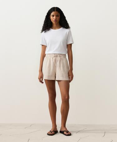 100% linen mid-rise shorts — SAND MELANGE 2
