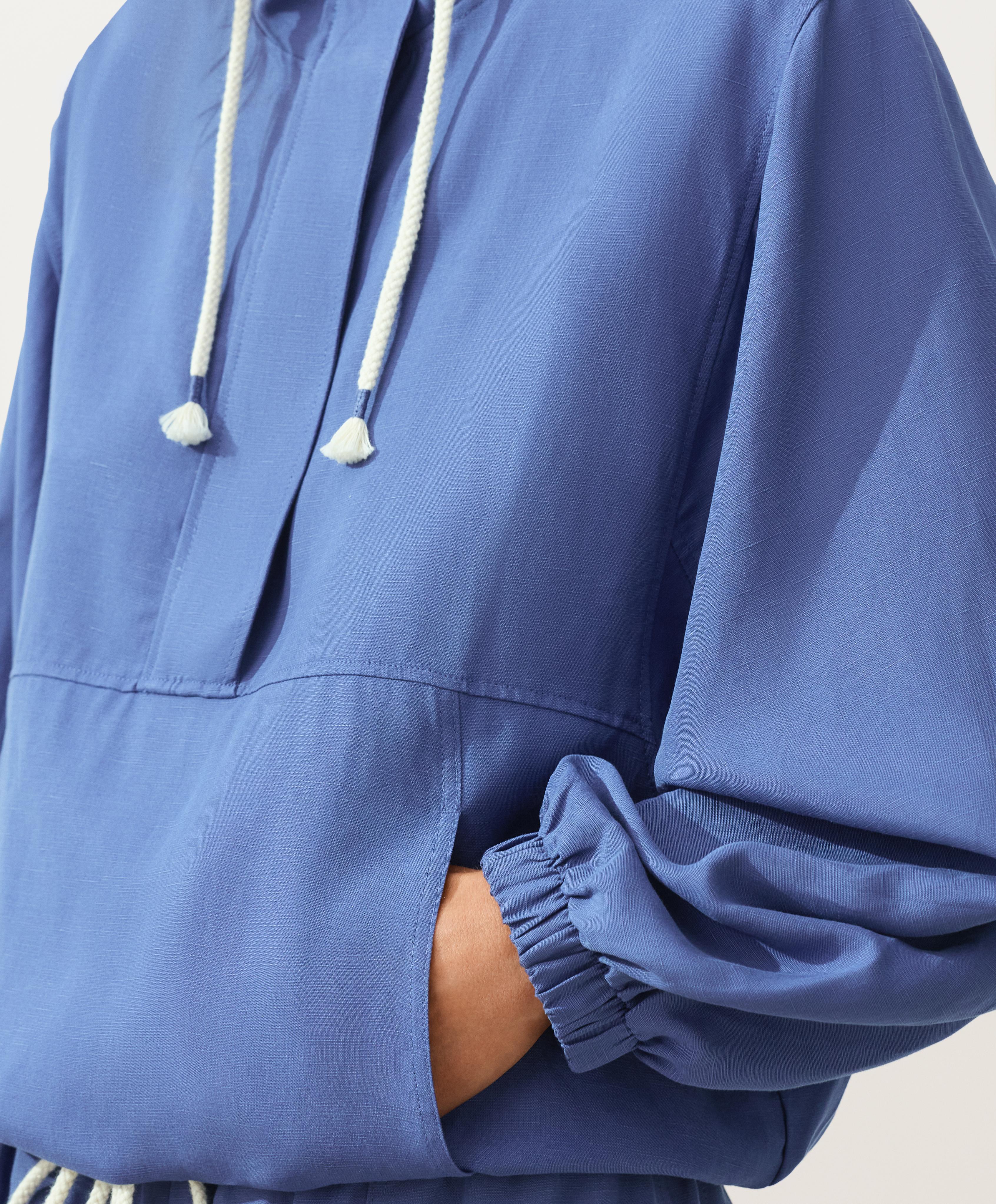 Half-zip sweatshirt with front pocket, lyocell and 24% linen blend — MID-WASHED BLUE