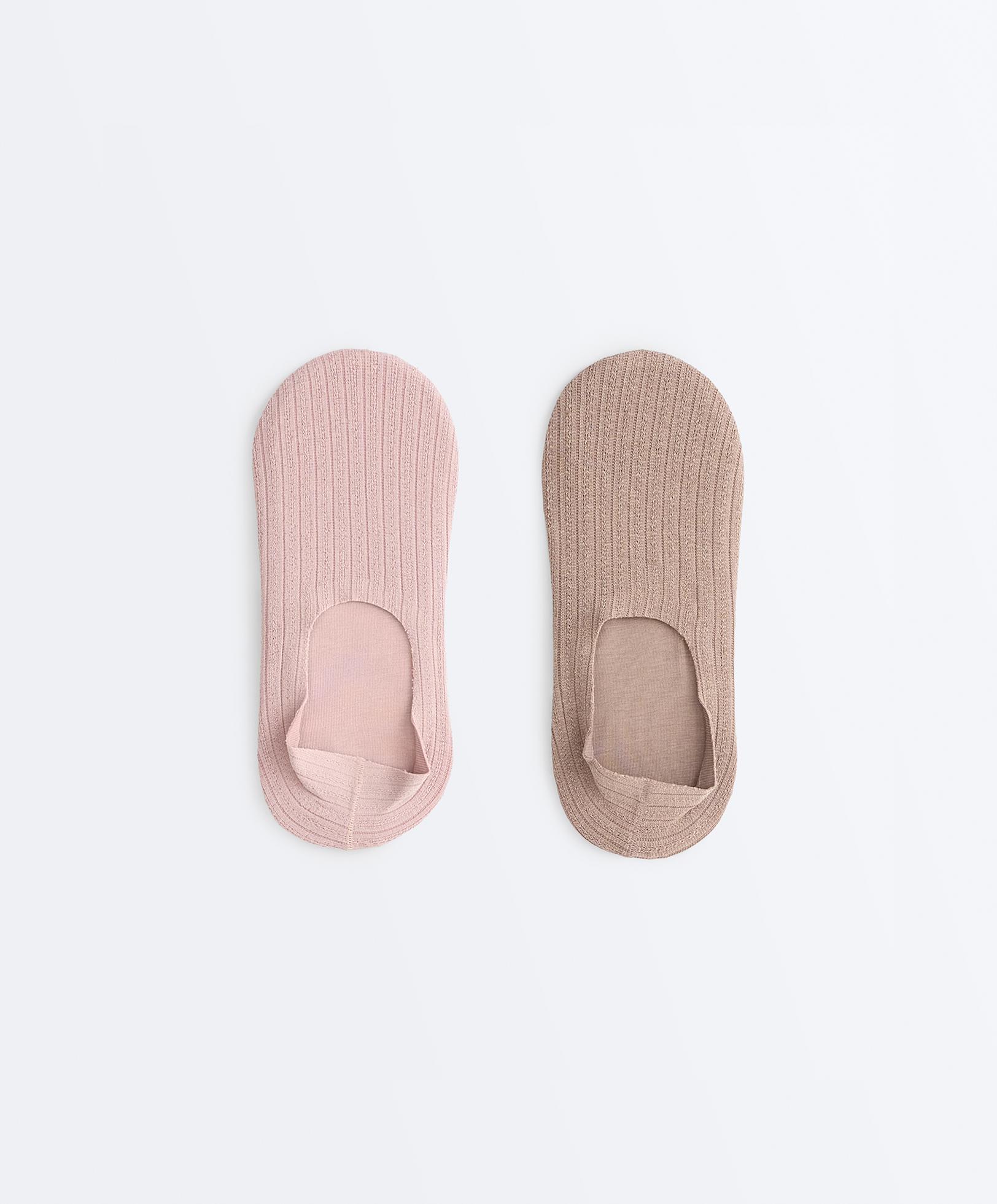 2 pairs of high-cut cotton invisible socks — BROWN