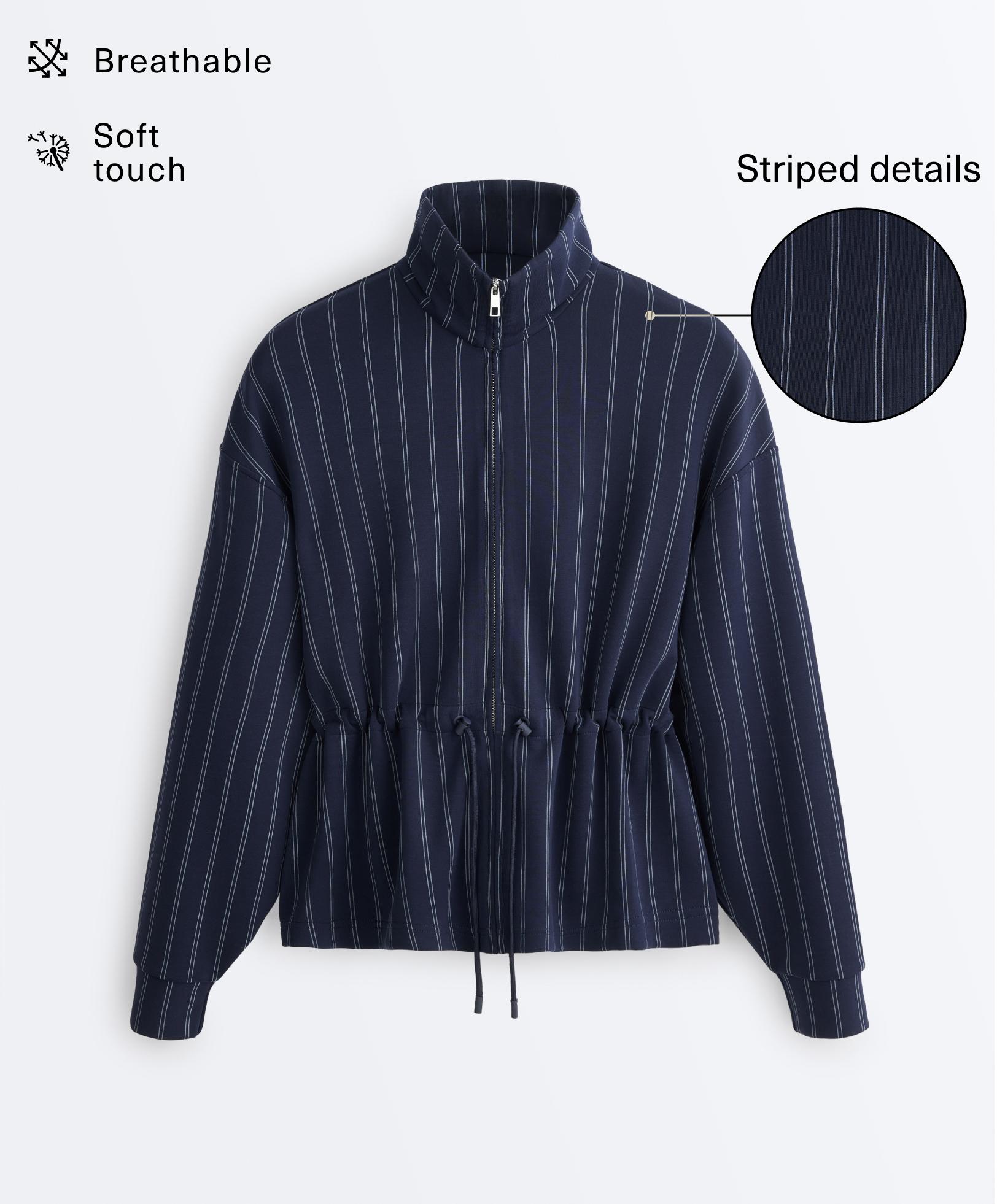 Soft-touch modal jacket with adjustable waist and high collar — NAVY BLUE