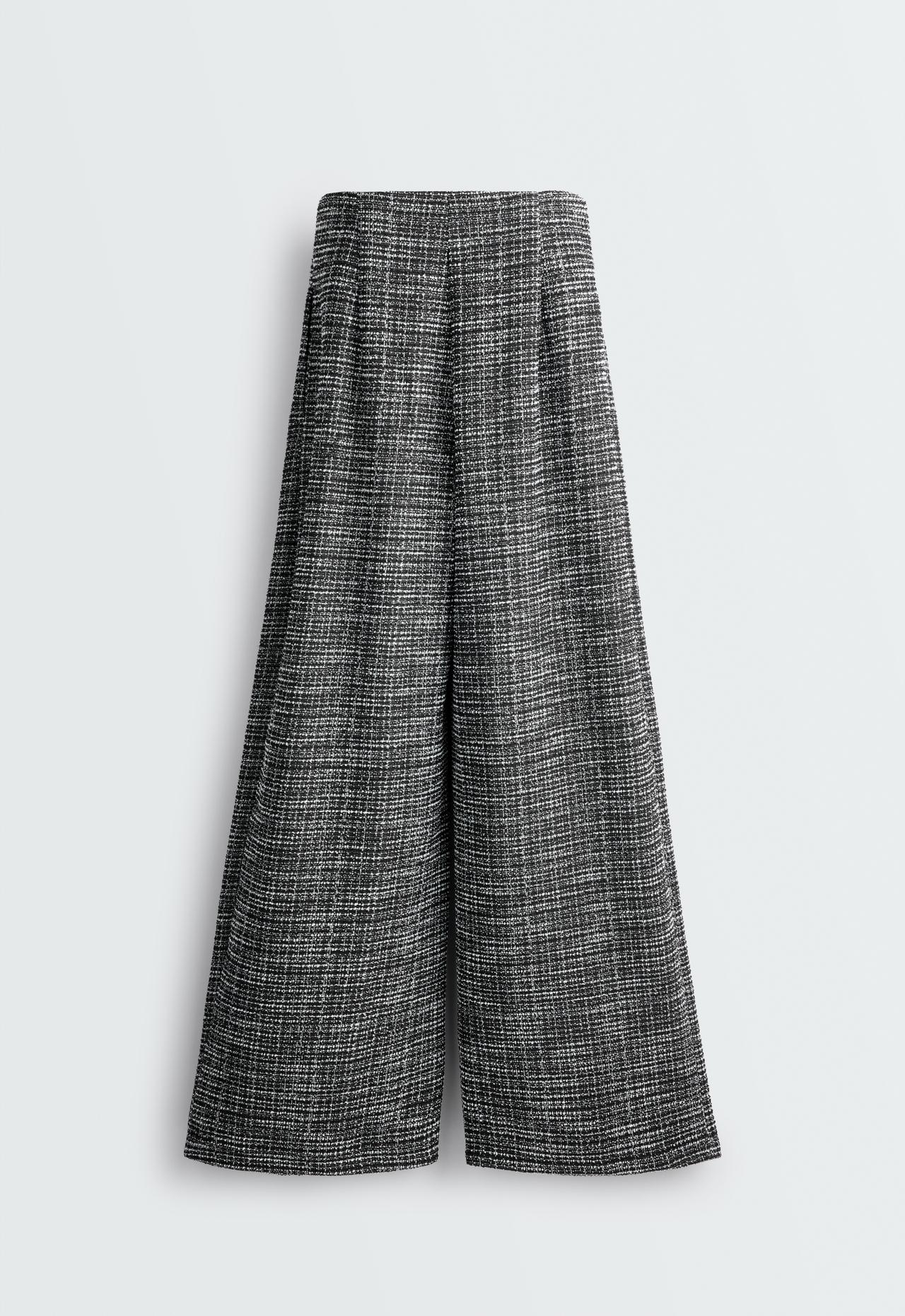 Wide leg Rib mix trousers — BLACK