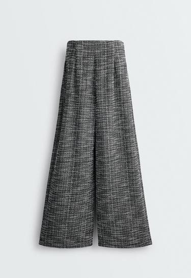Wide leg Rib mix trousers — BLACK 7