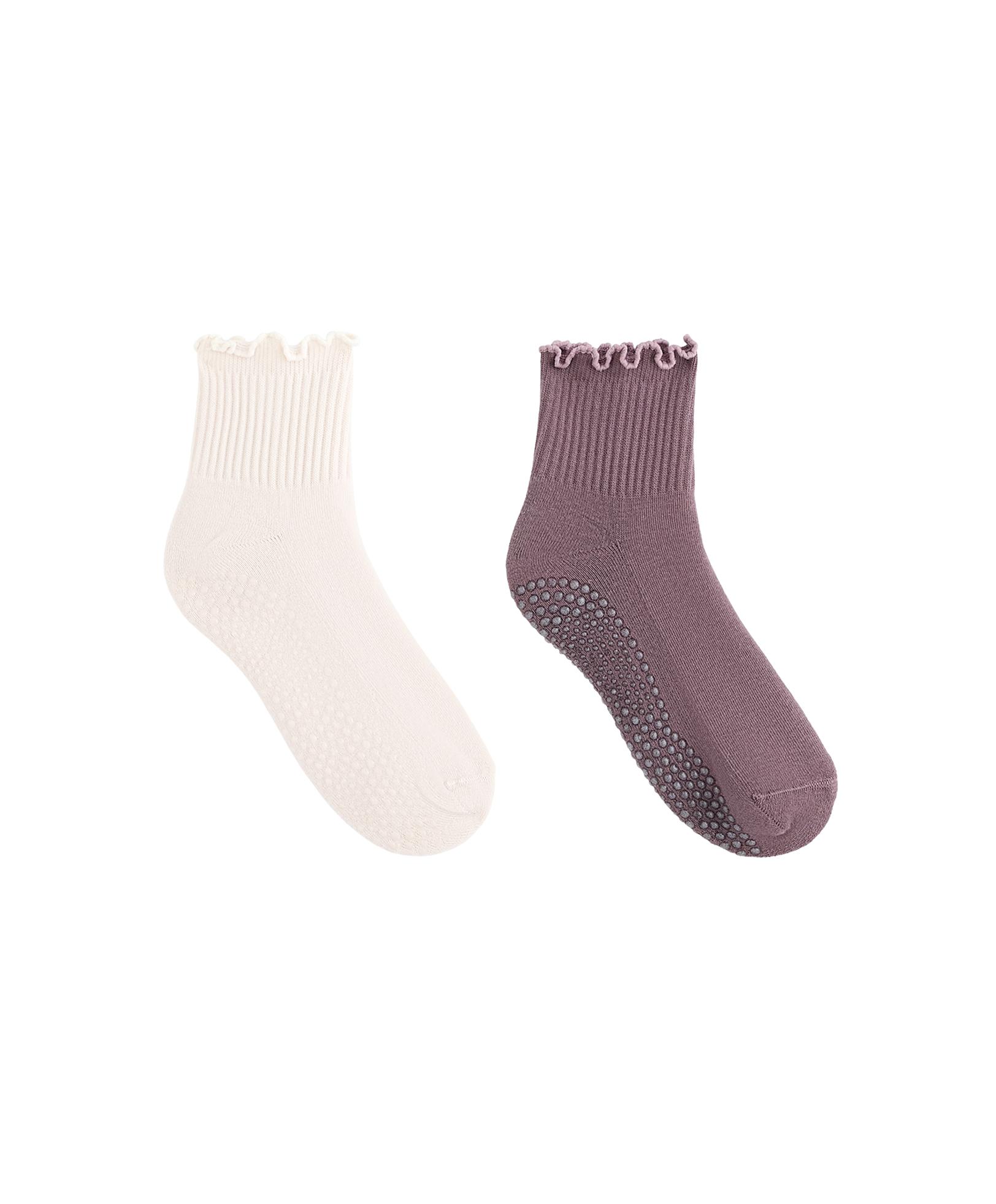 2 pairs of cotton blend quarter yoga and Pilates socks — GREY-PURPLE