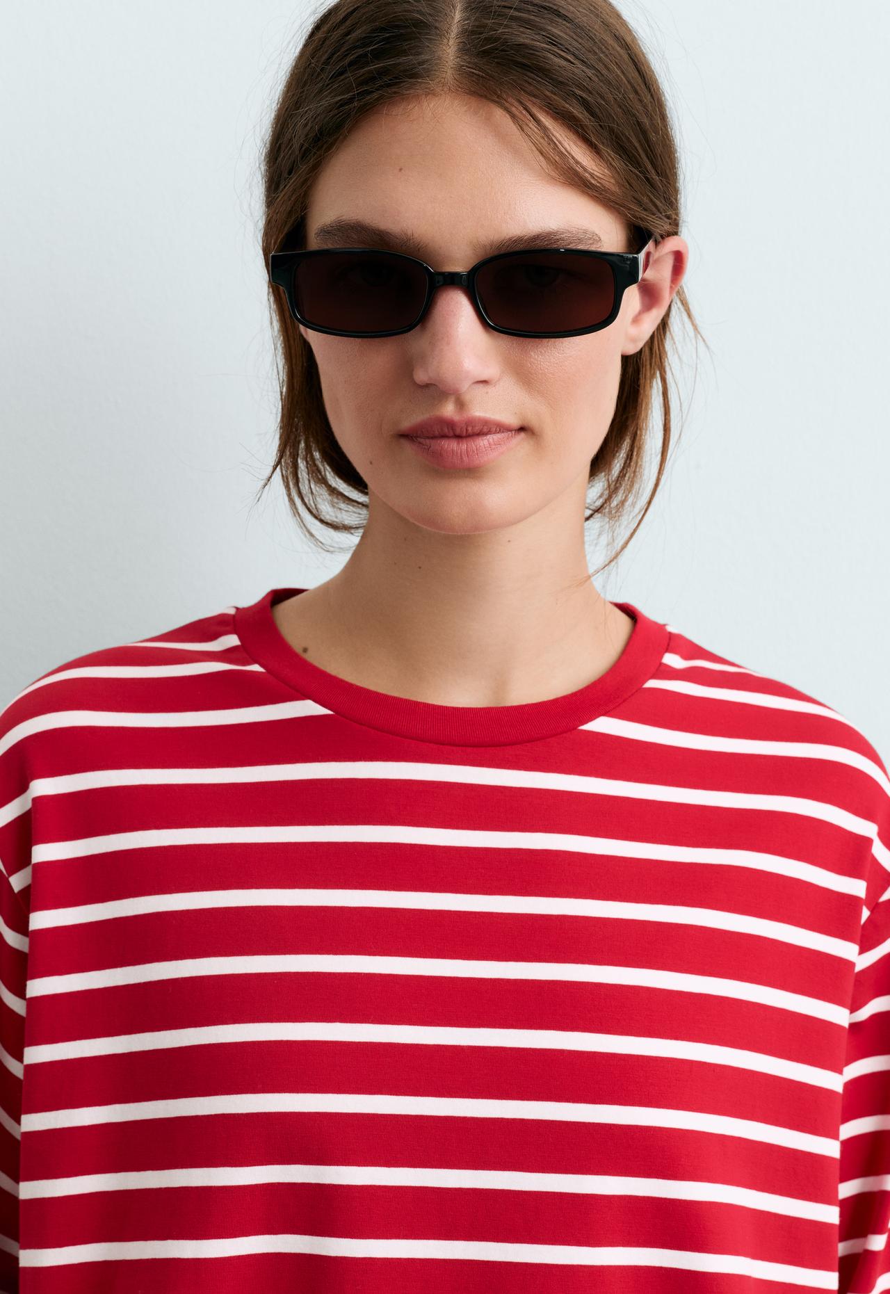Boxy long-sleeved striped cotton-blend T-shirt — RED