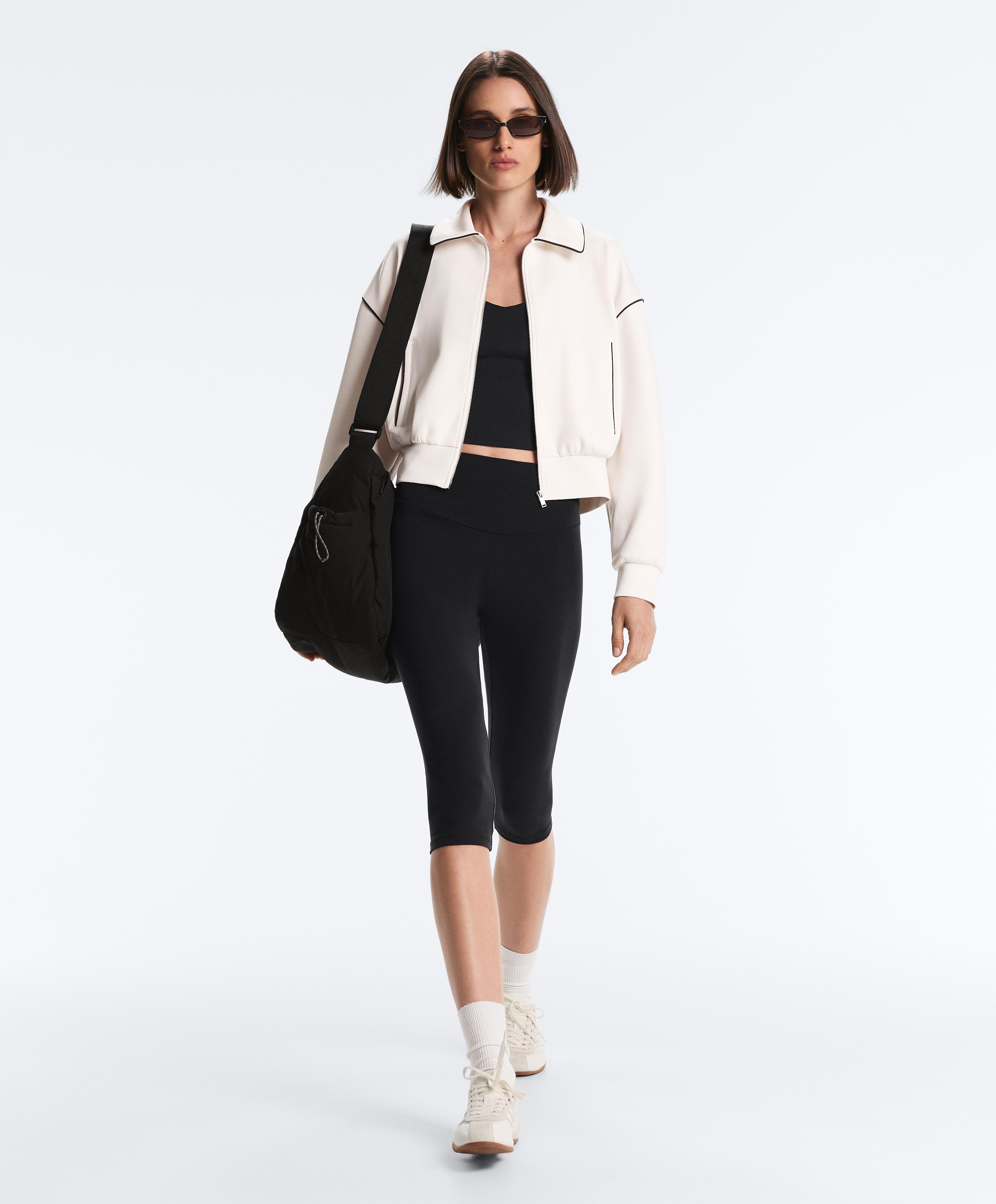 Neoprene-effect piping jacket — PALE ECRU
