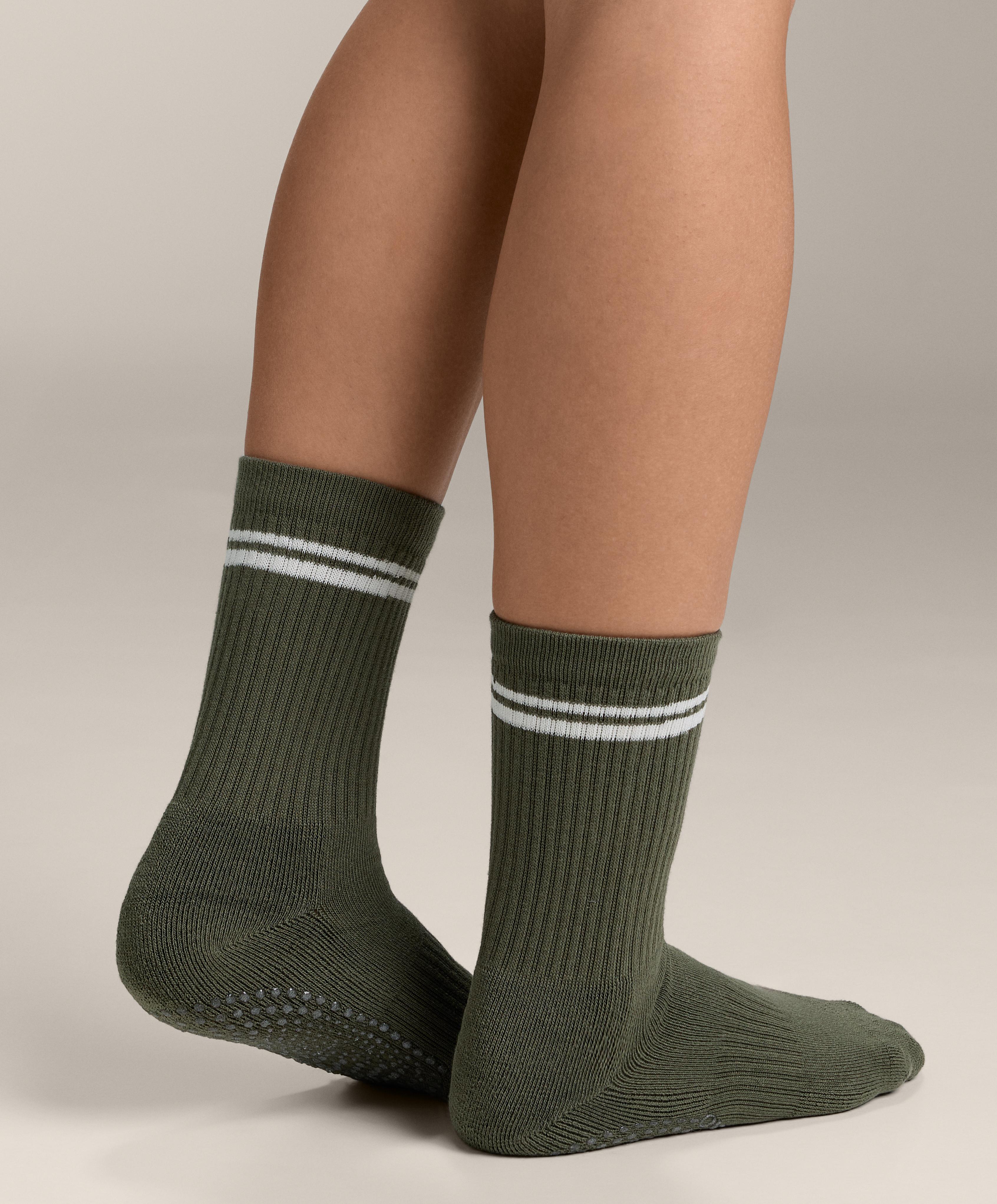 2 pairs of classic cotton blend yoga and Pilates socks — KHAKI