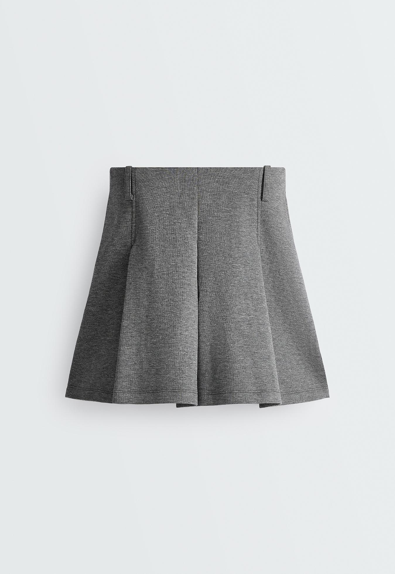 Short pleated piqué cotton skirt — GREY