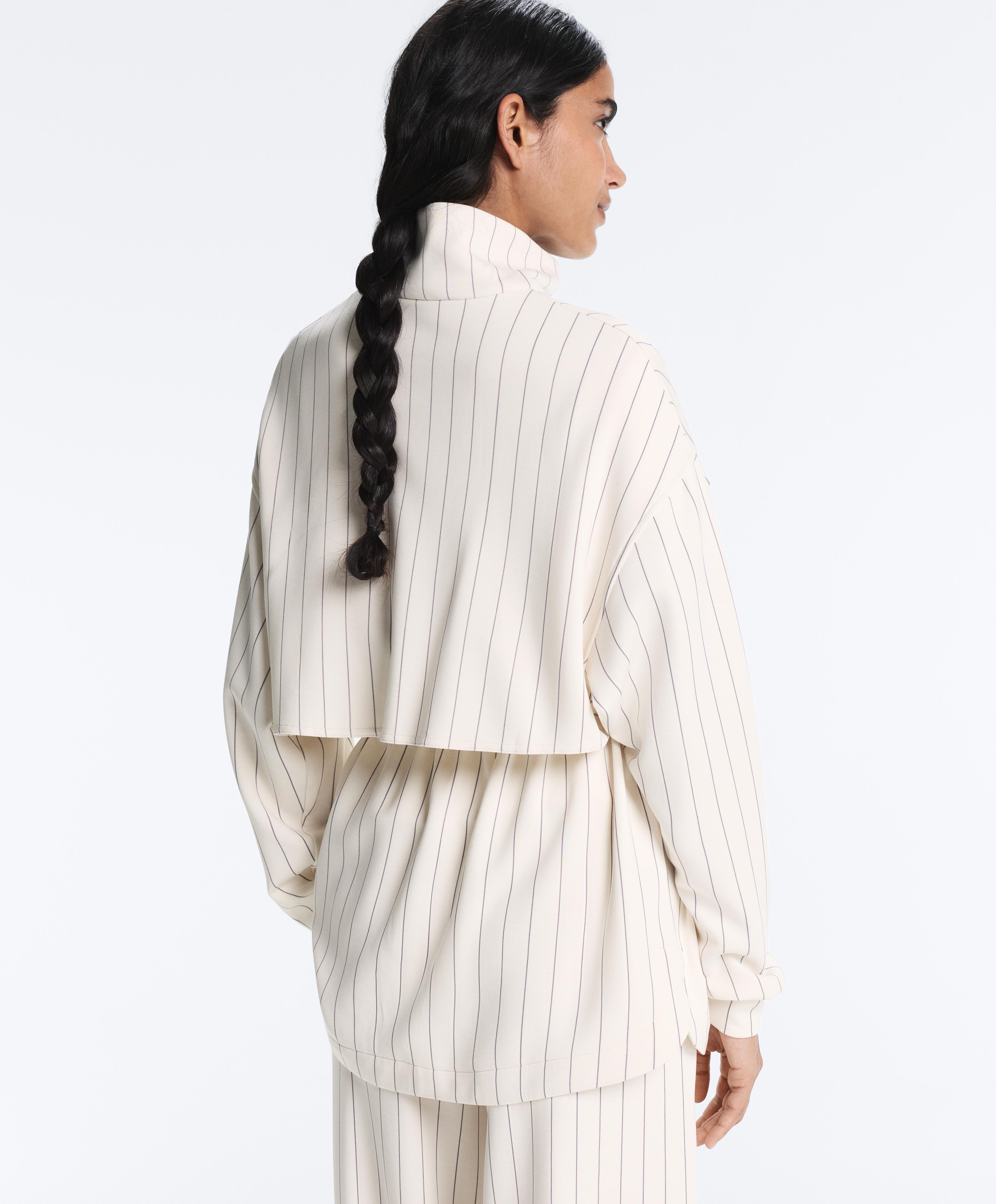 Long pinstripe jacket with adjustable waist and soft-touch modal — ECRU