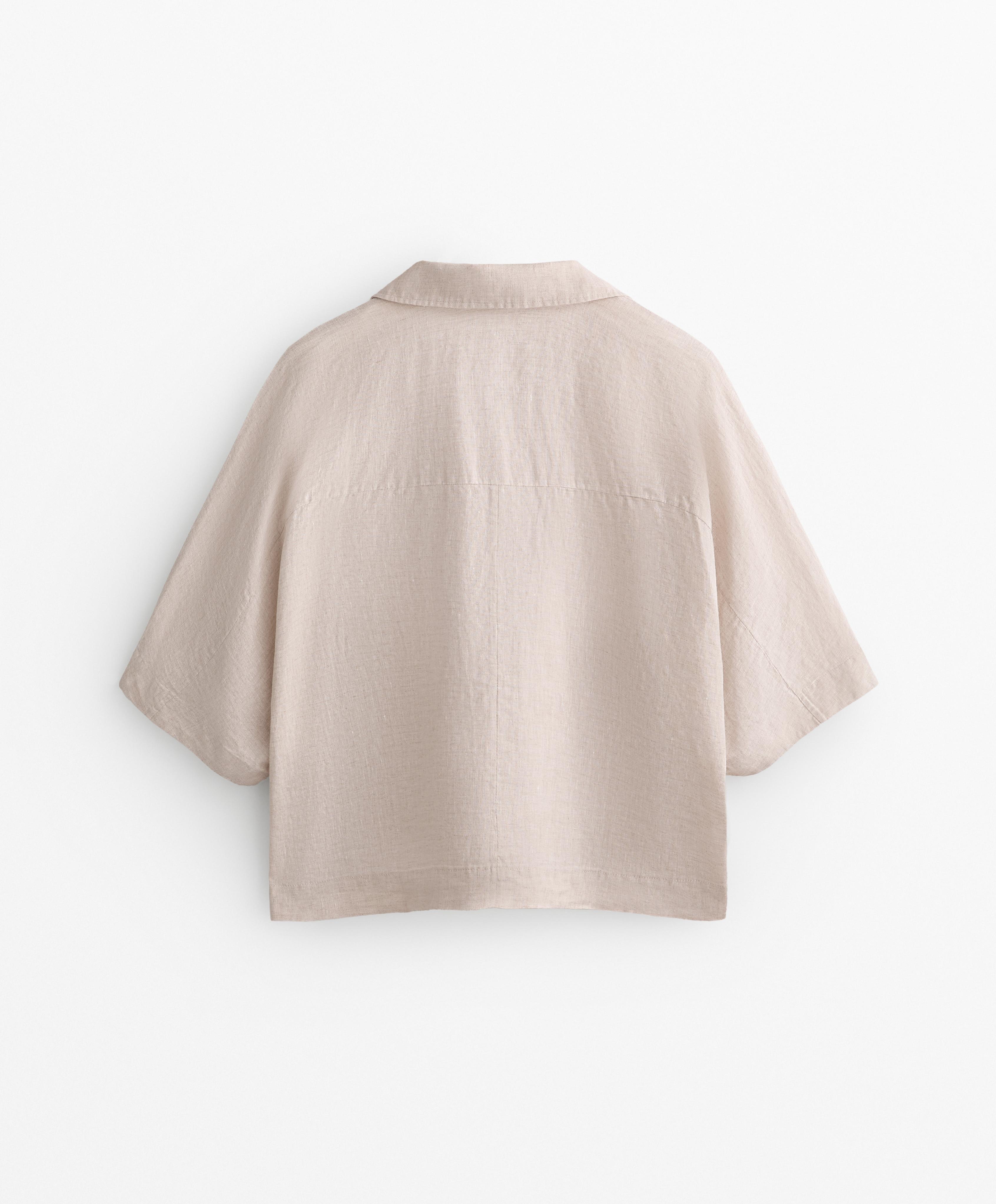 Oversize short-sleeved 100% linen shirt