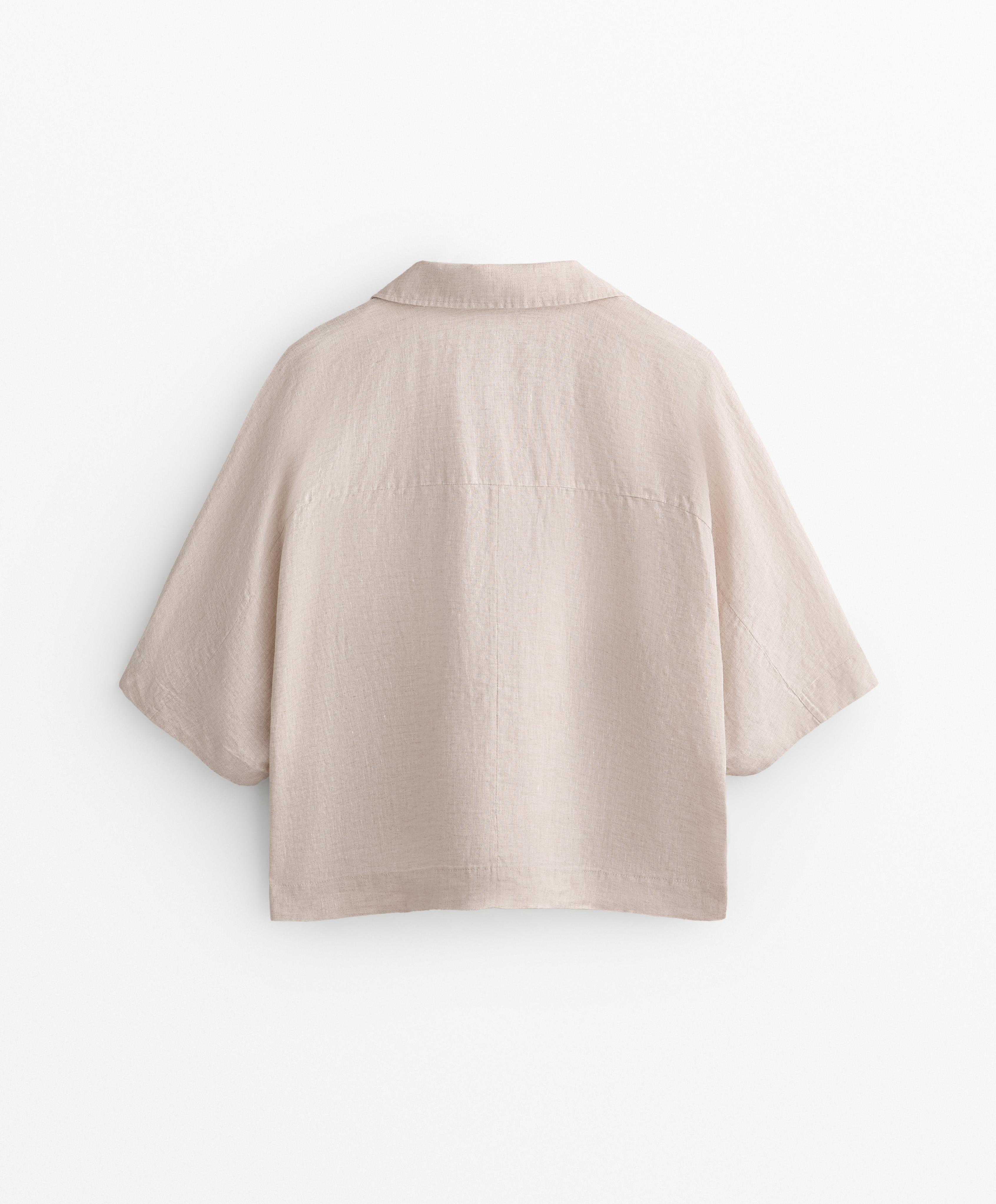 Oversize short-sleeved 100% linen shirt — SAND MELANGE