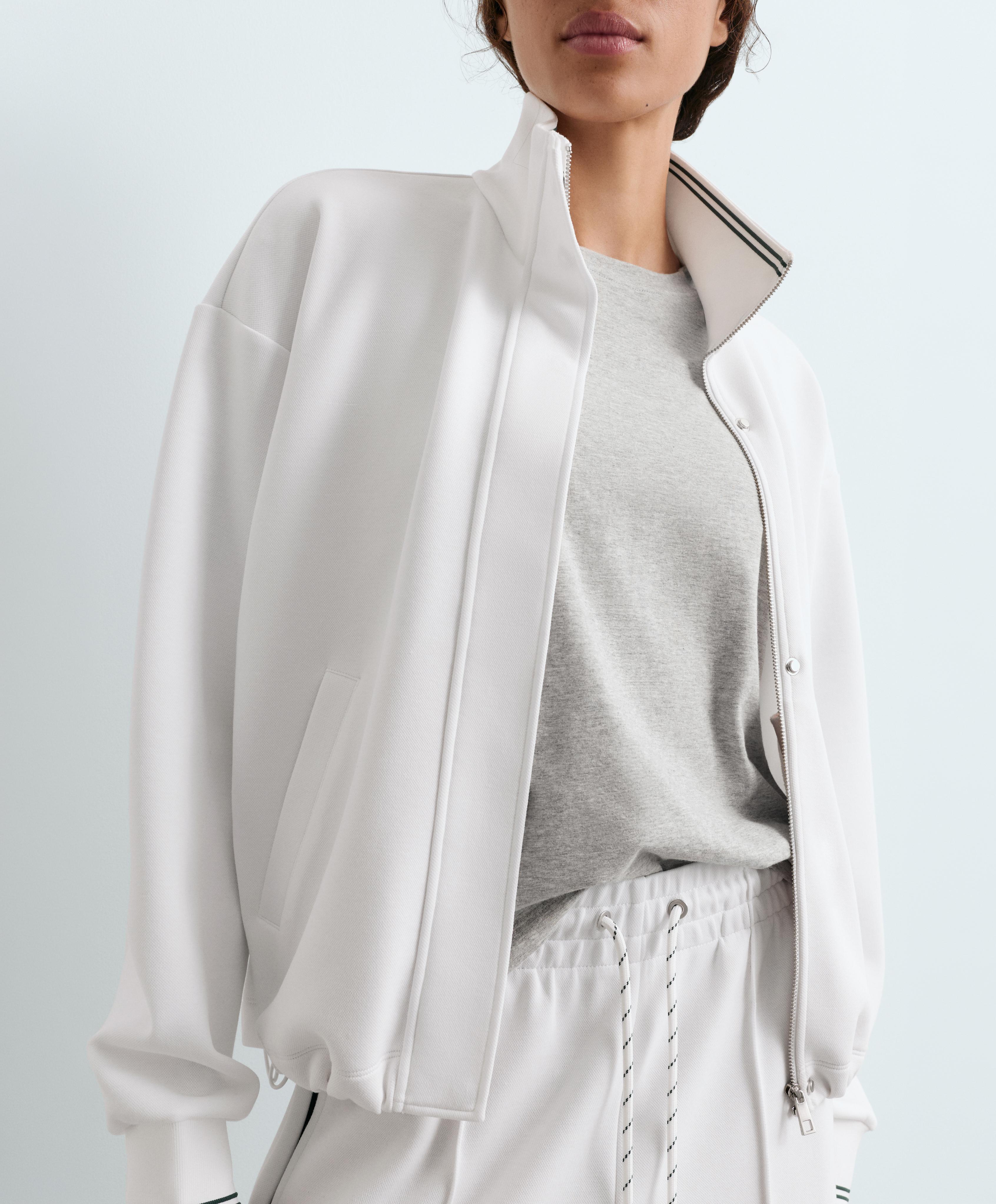 Cotton piqué jacket with piping — WHITE 