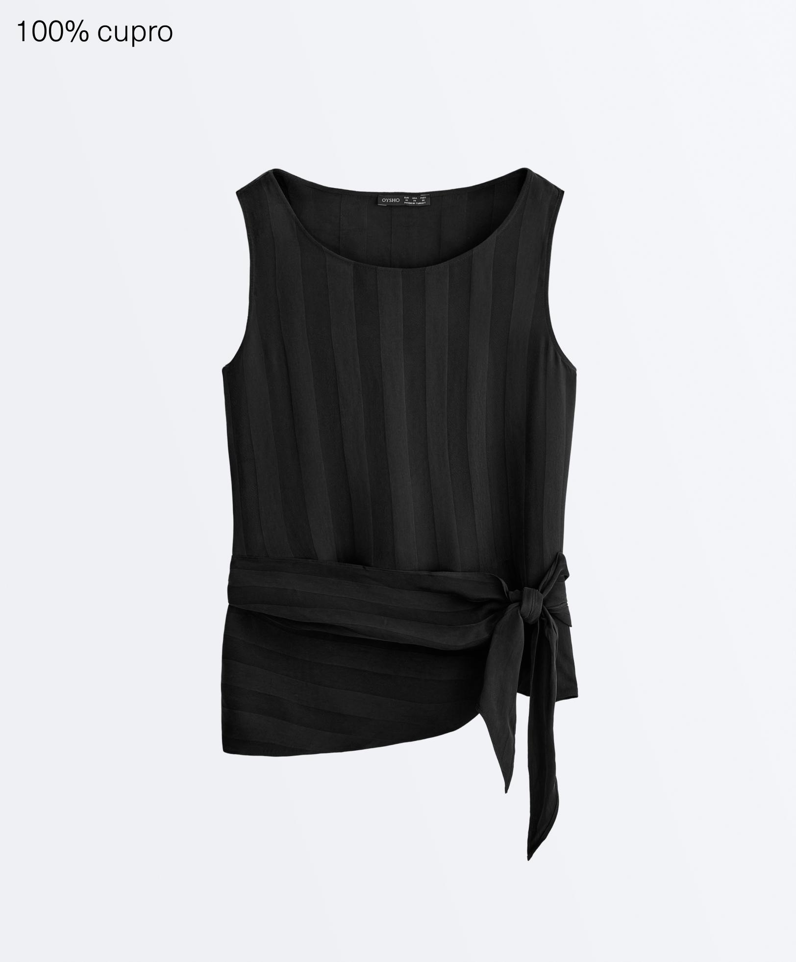 100% cupro sleeveless top with scarf — BLACK