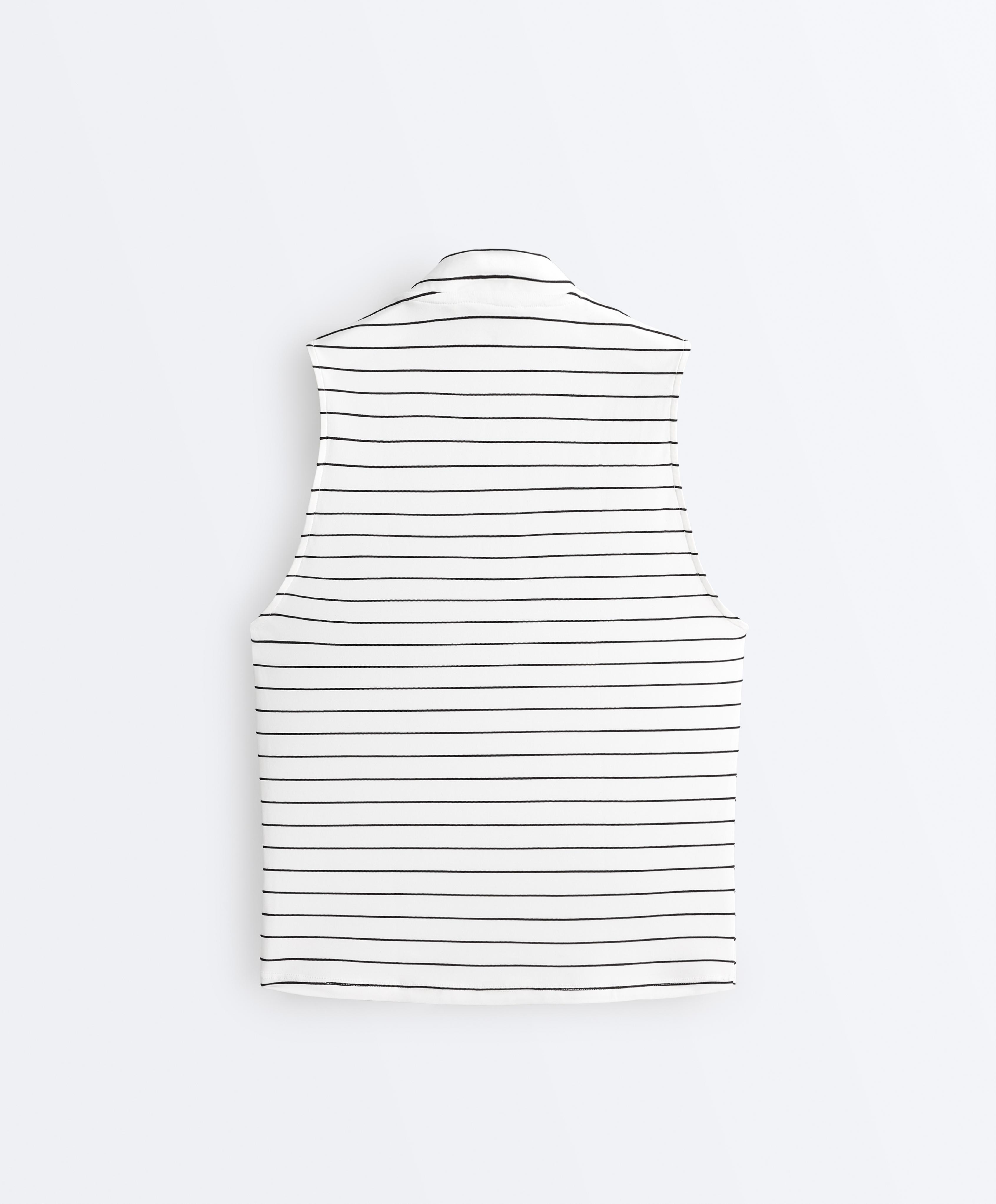 Striped half-zip sleeveless T-shirt — BLACK