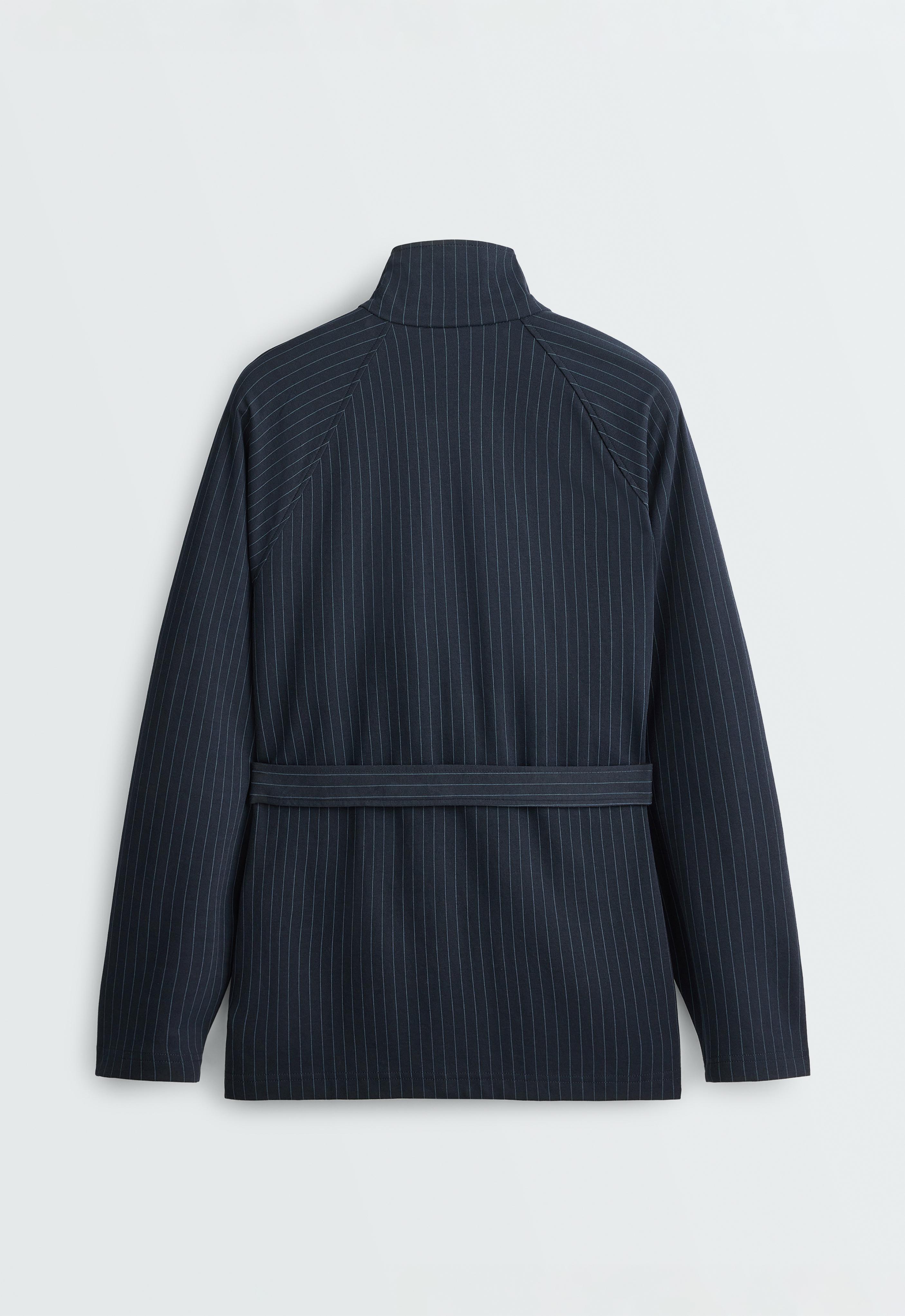 Long pinstripe cotton jacket — NAVY BLUE