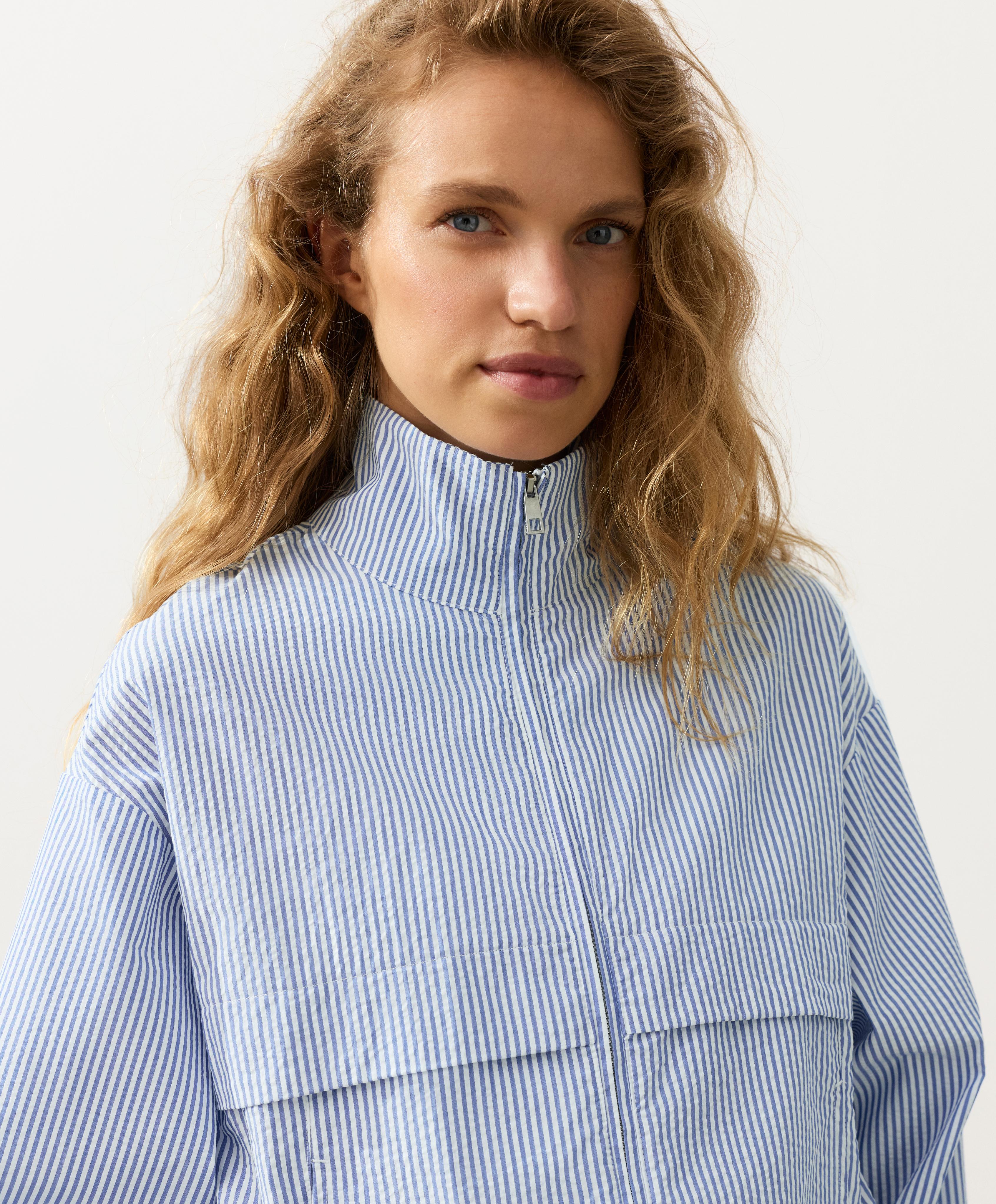 Cotton blend striped Track jacket — PALE BLUE