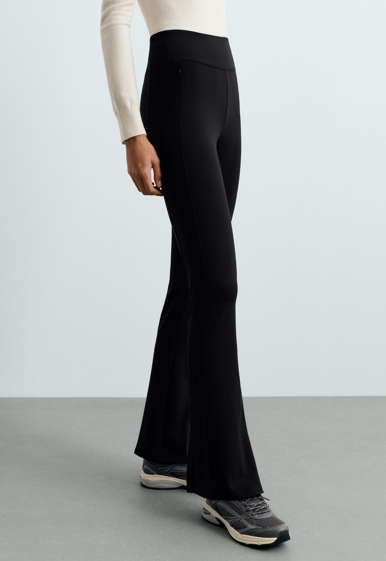 High rise Warm Flare trousers with zips — BLACK