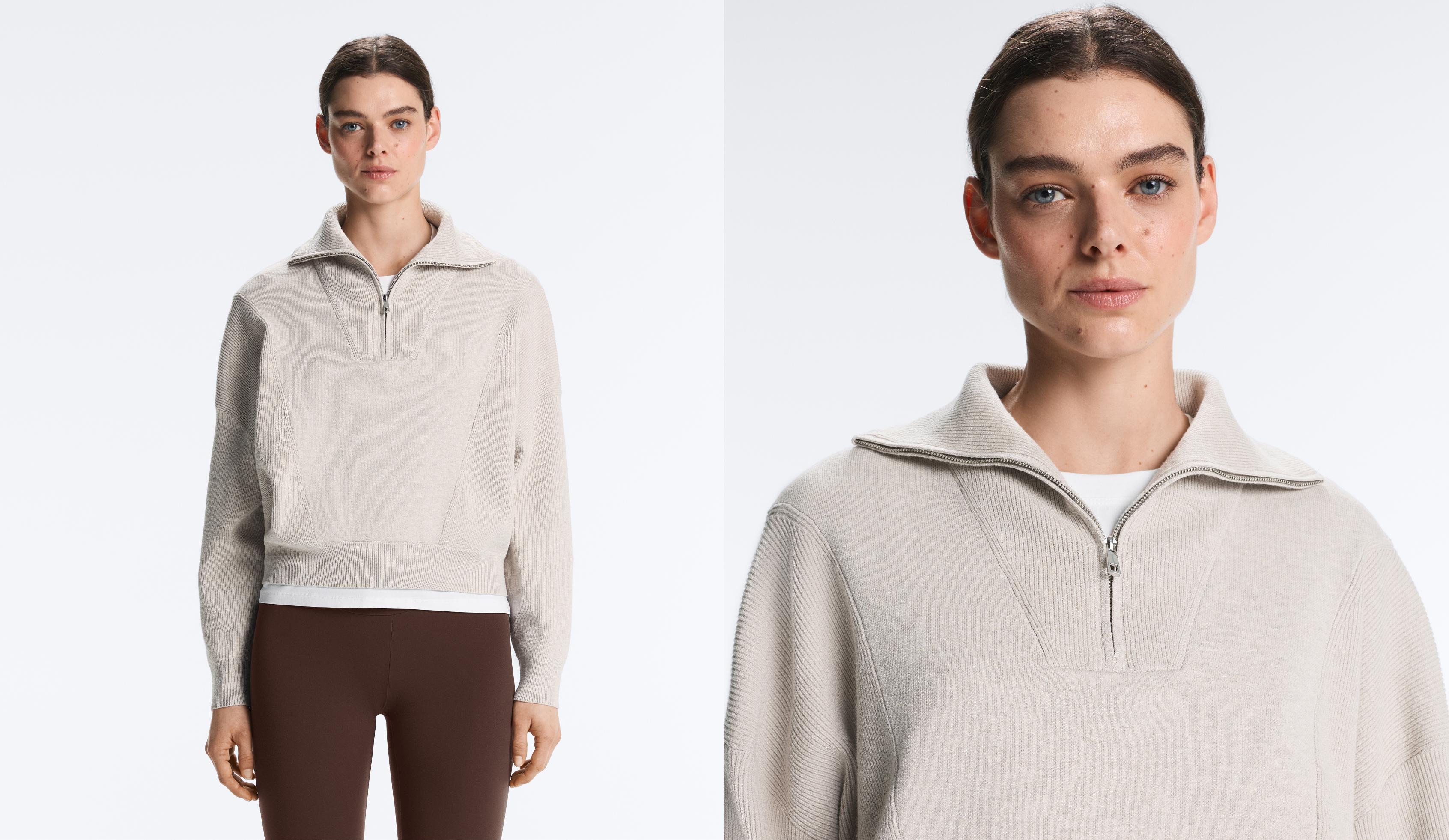 Knit jumper with raised neck and rib details — LIGHT STONE