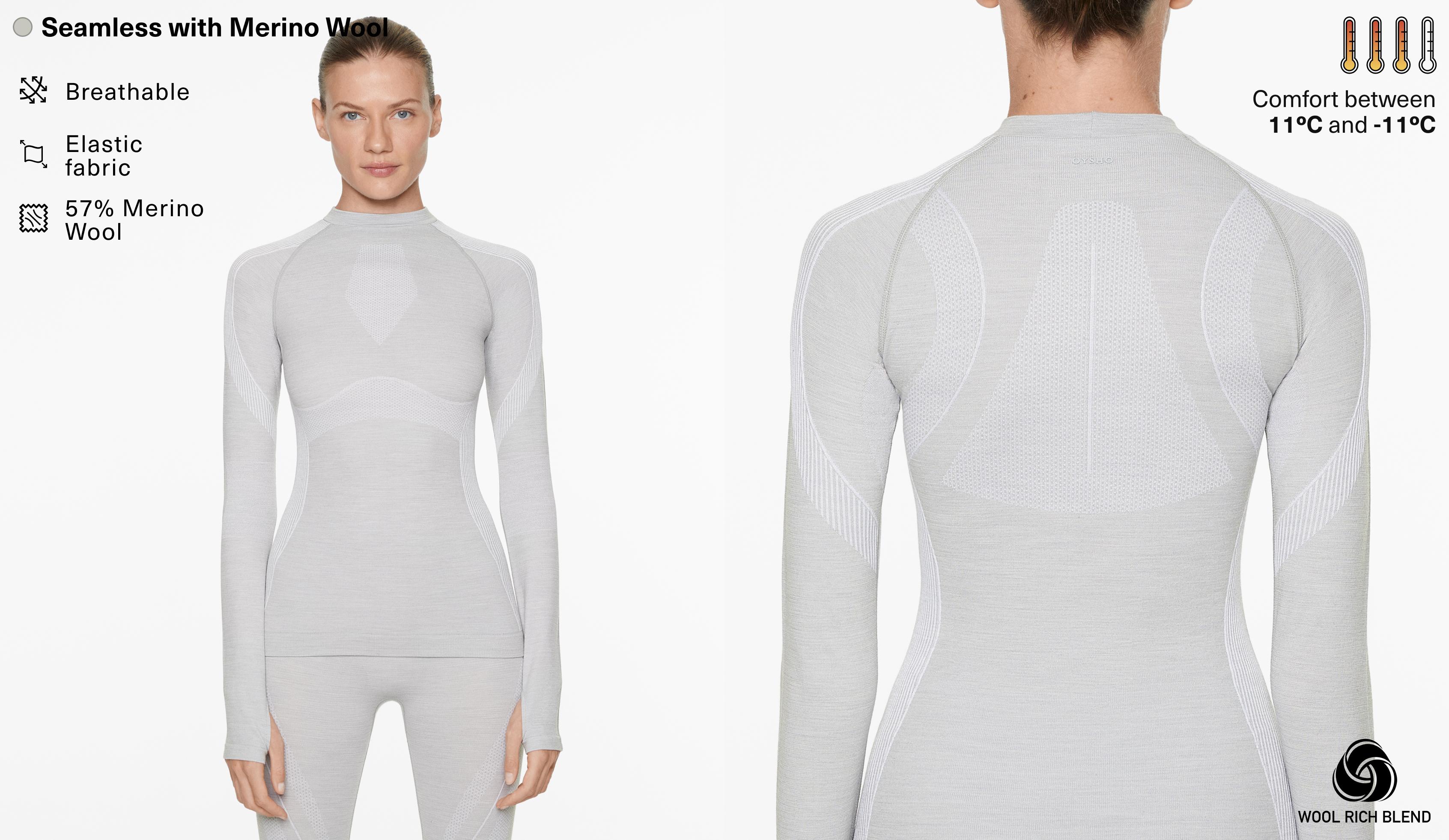 Camiseta performance base layers seamless mezcla lana merino