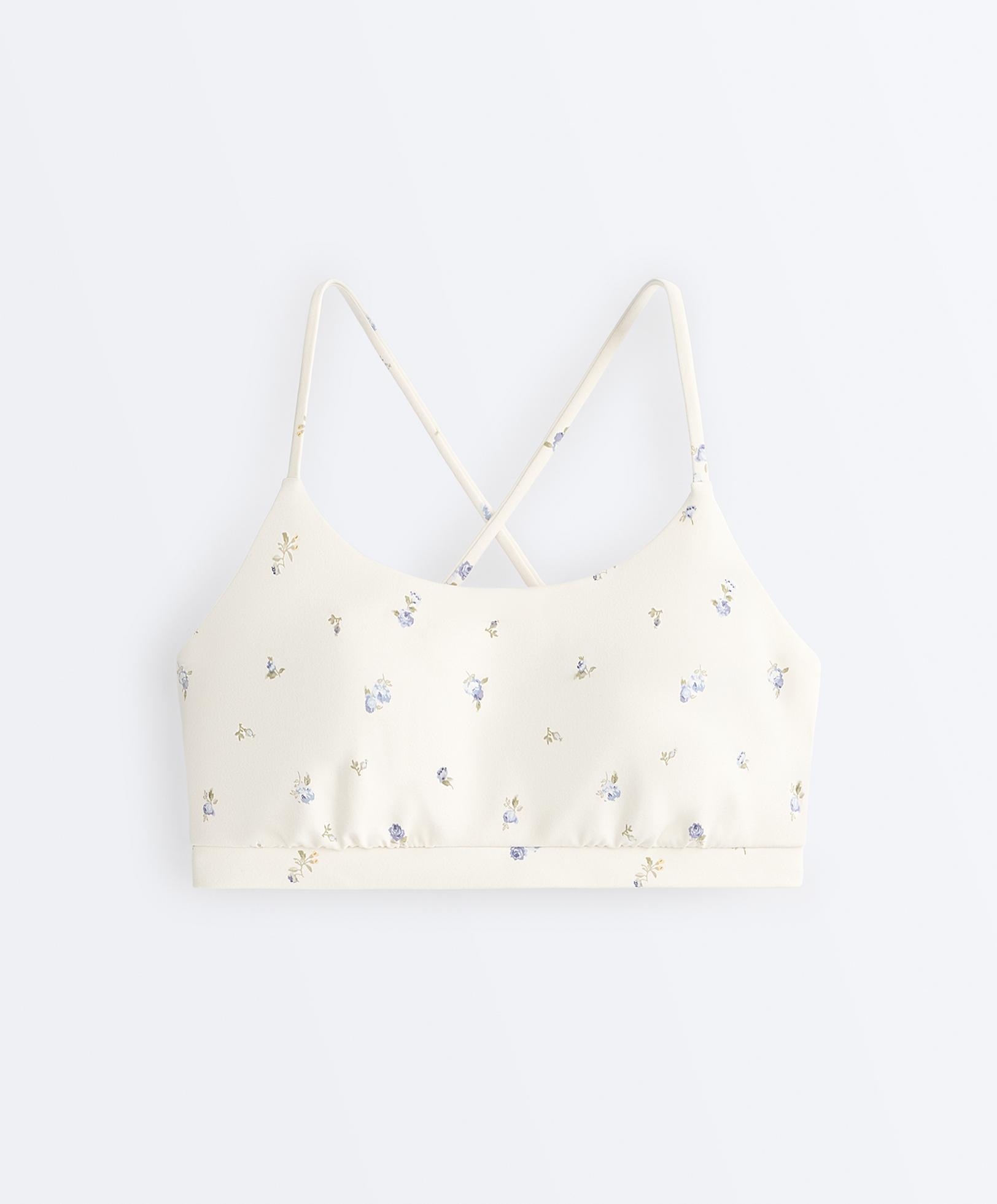 Evermove low-support floral sports bra — PALE ECRU