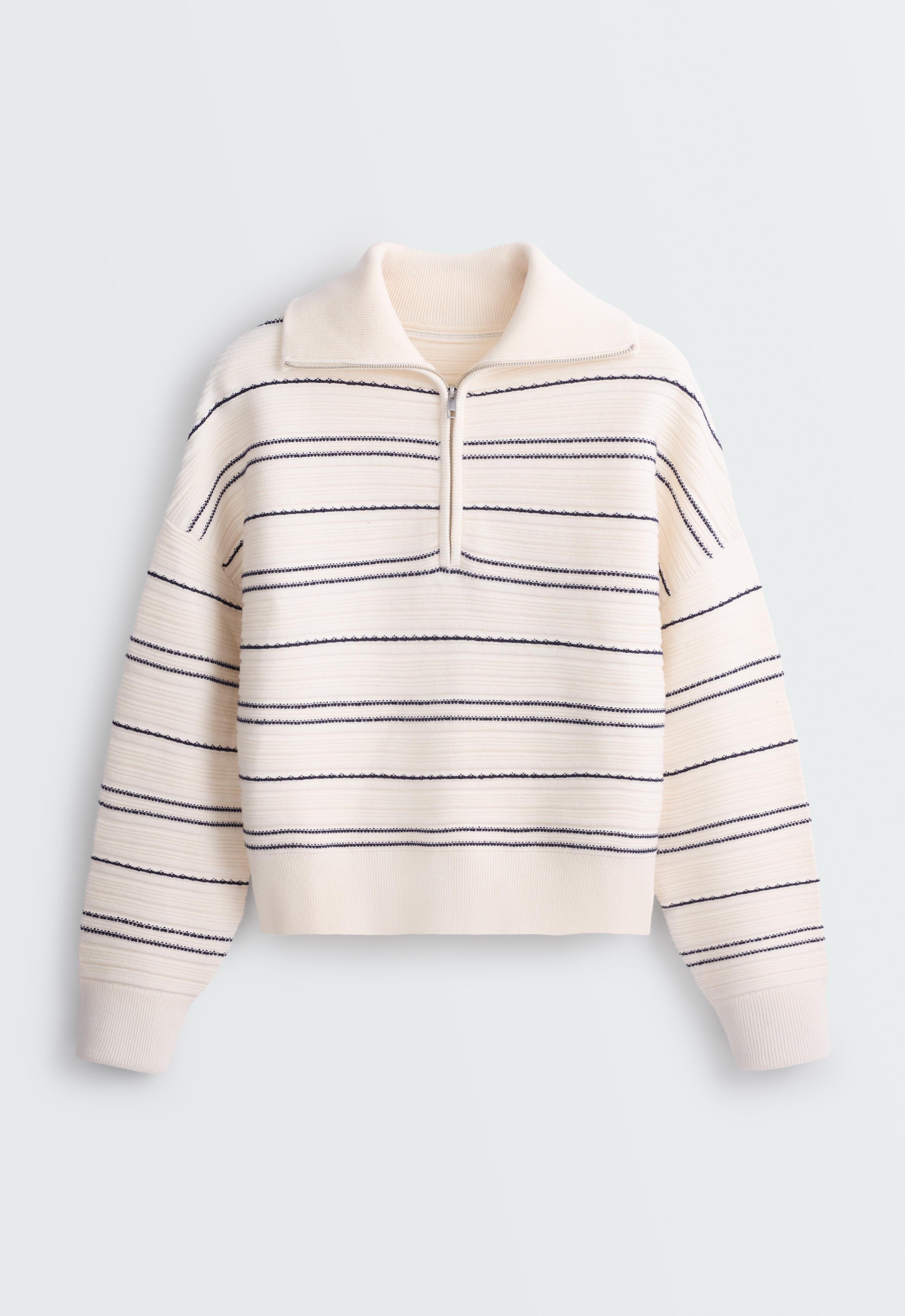 High-neck striped knit jumper — PALE ECRU