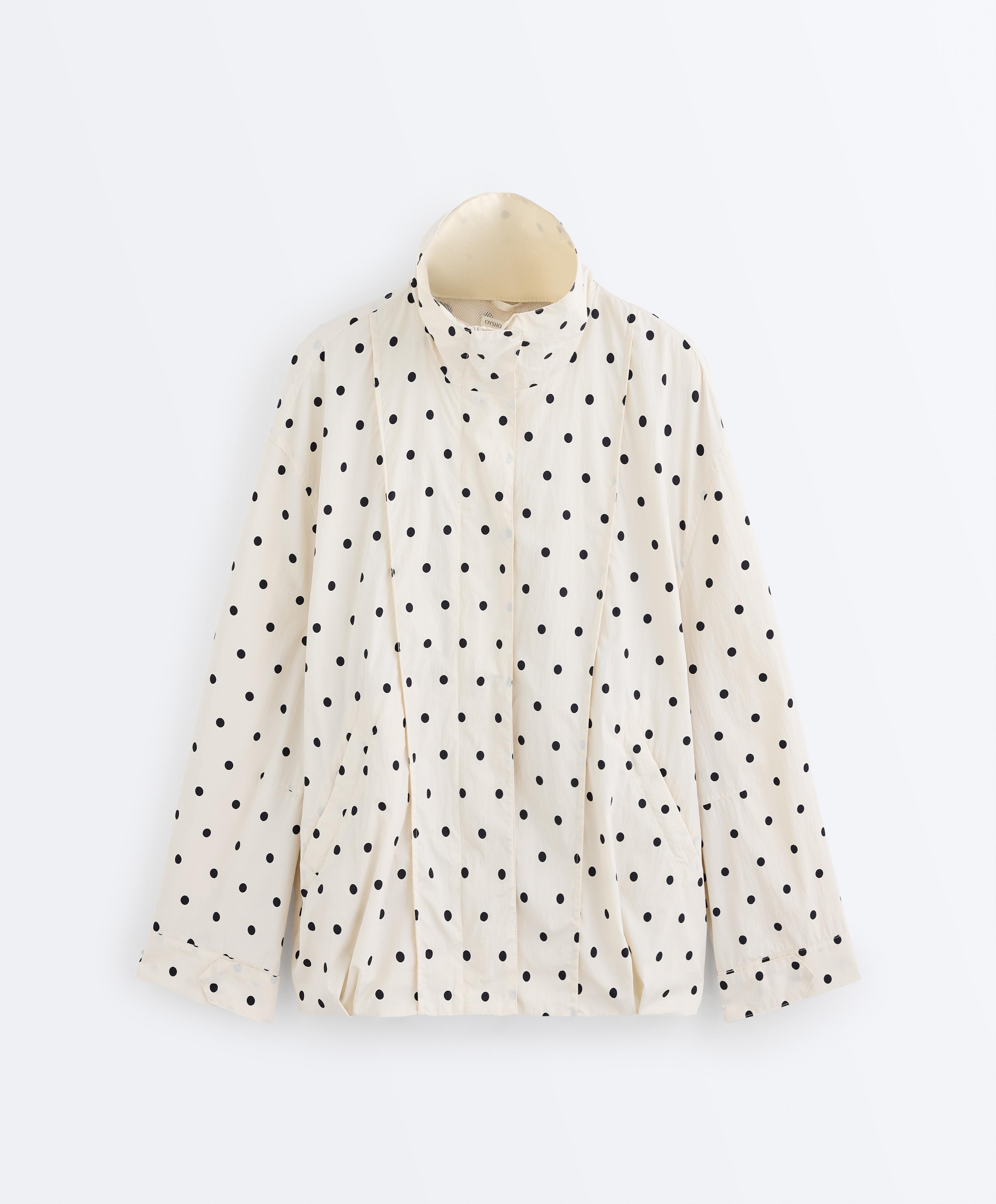 Long water-repellent polka dot jacket — PALE ECRU