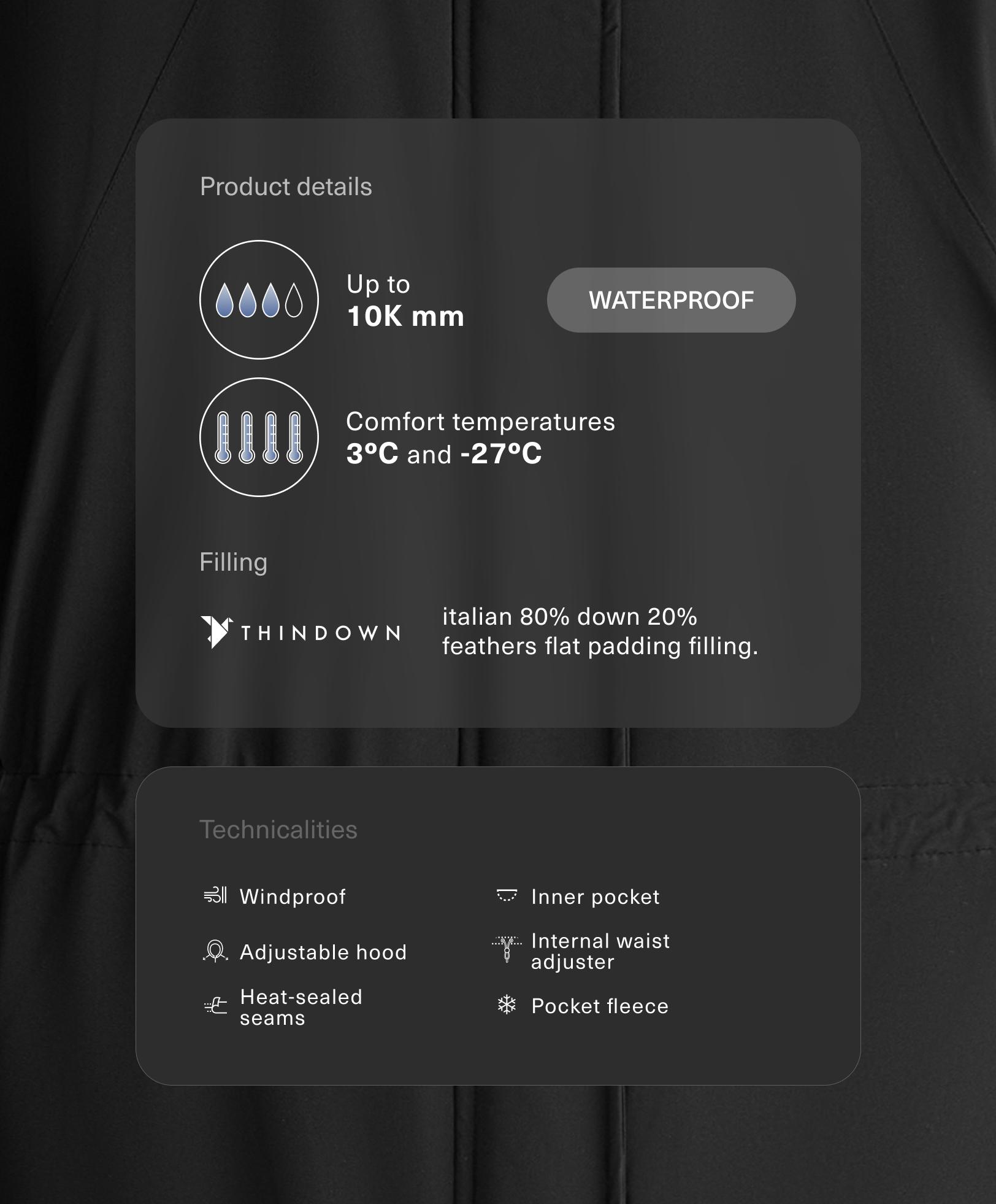 10k Thindown® waterproof extra-light long padded jacket