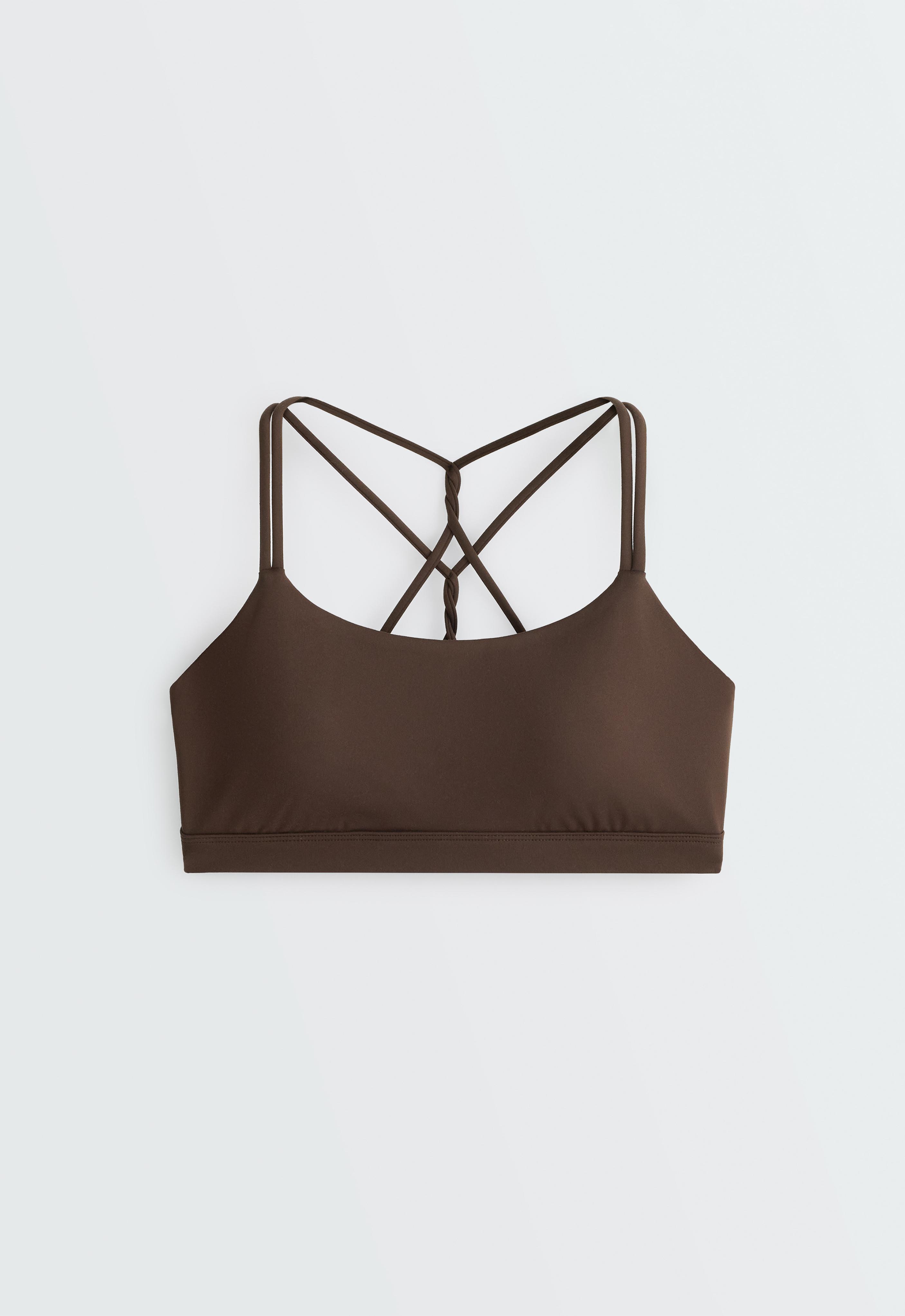 Comfortlux low-support crossover strap sports bra — DARK BROWN