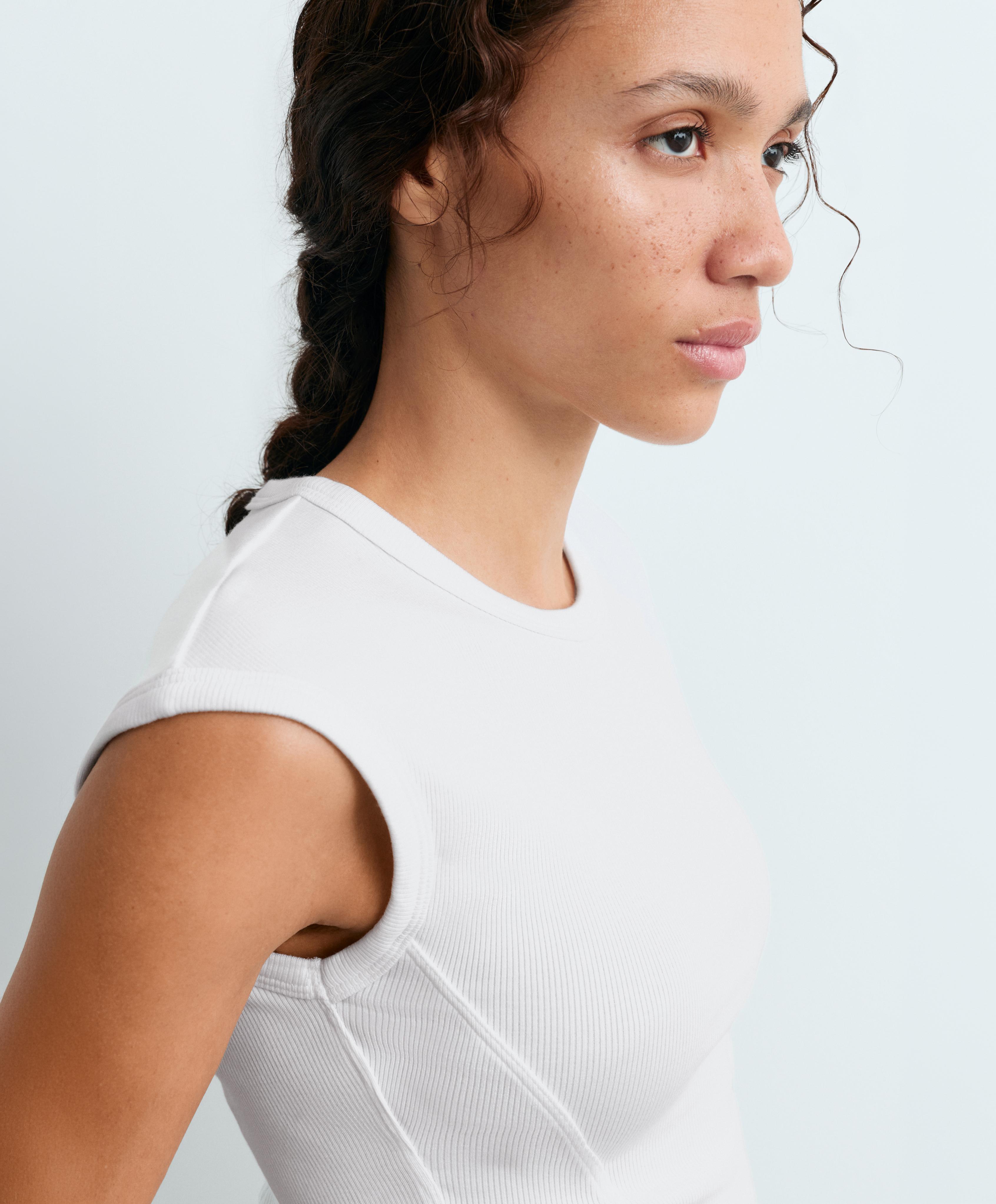 Short-sleeved rib top with cotton and modal — WHITE 
