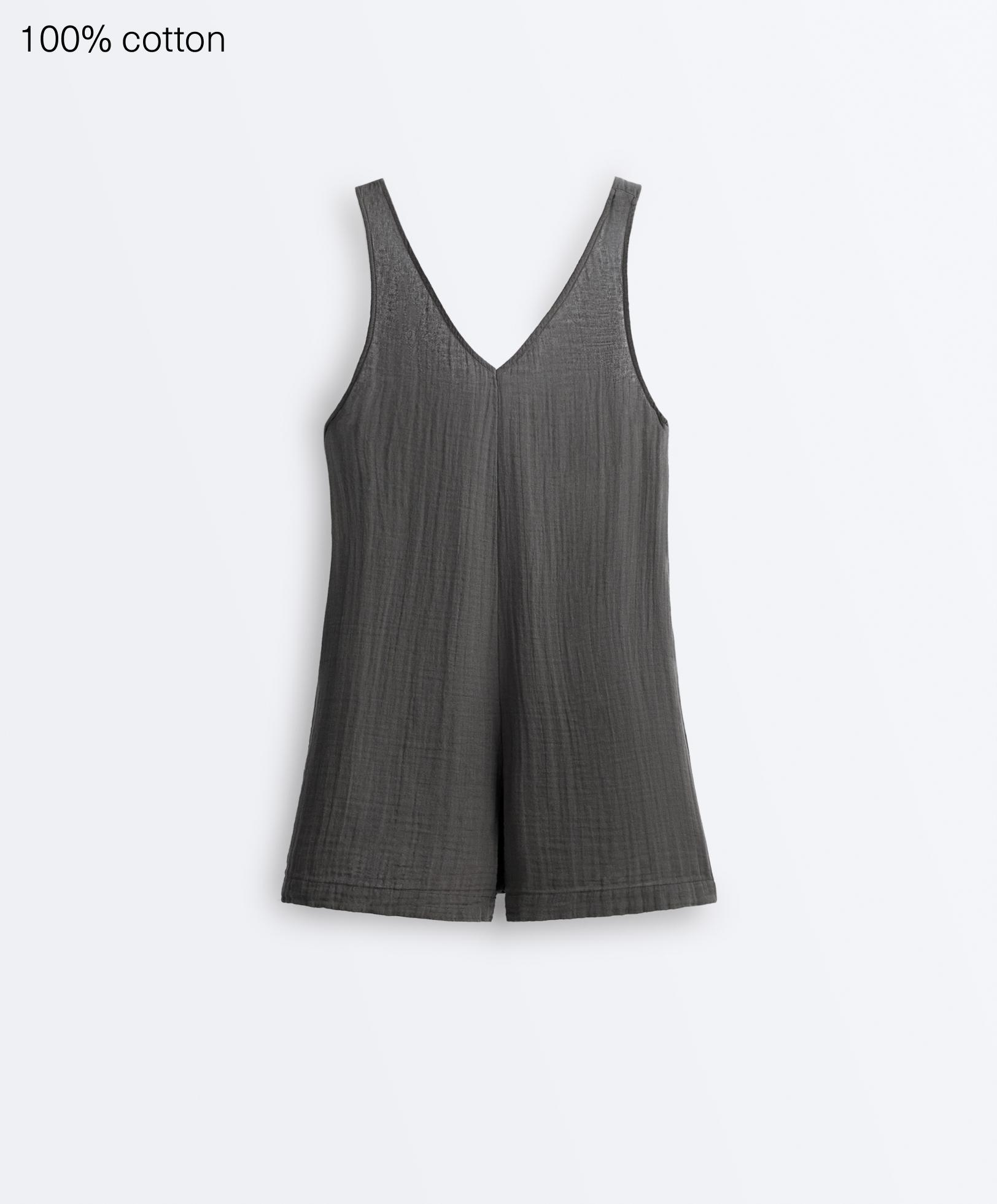 100% cotton gauze short jumpsuit — ASPHALT