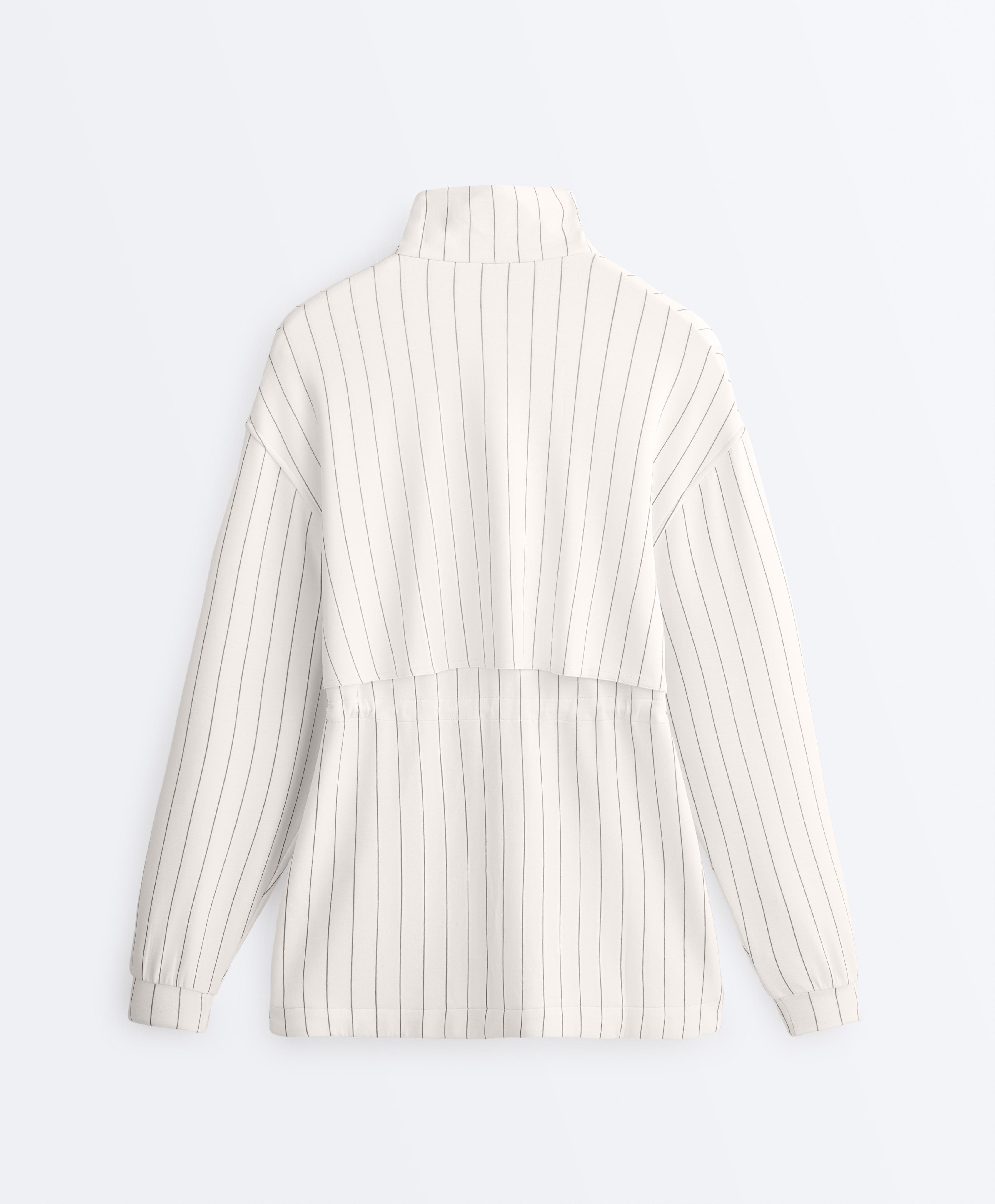 Long pinstripe jacket with adjustable waist and soft-touch modal — ECRU