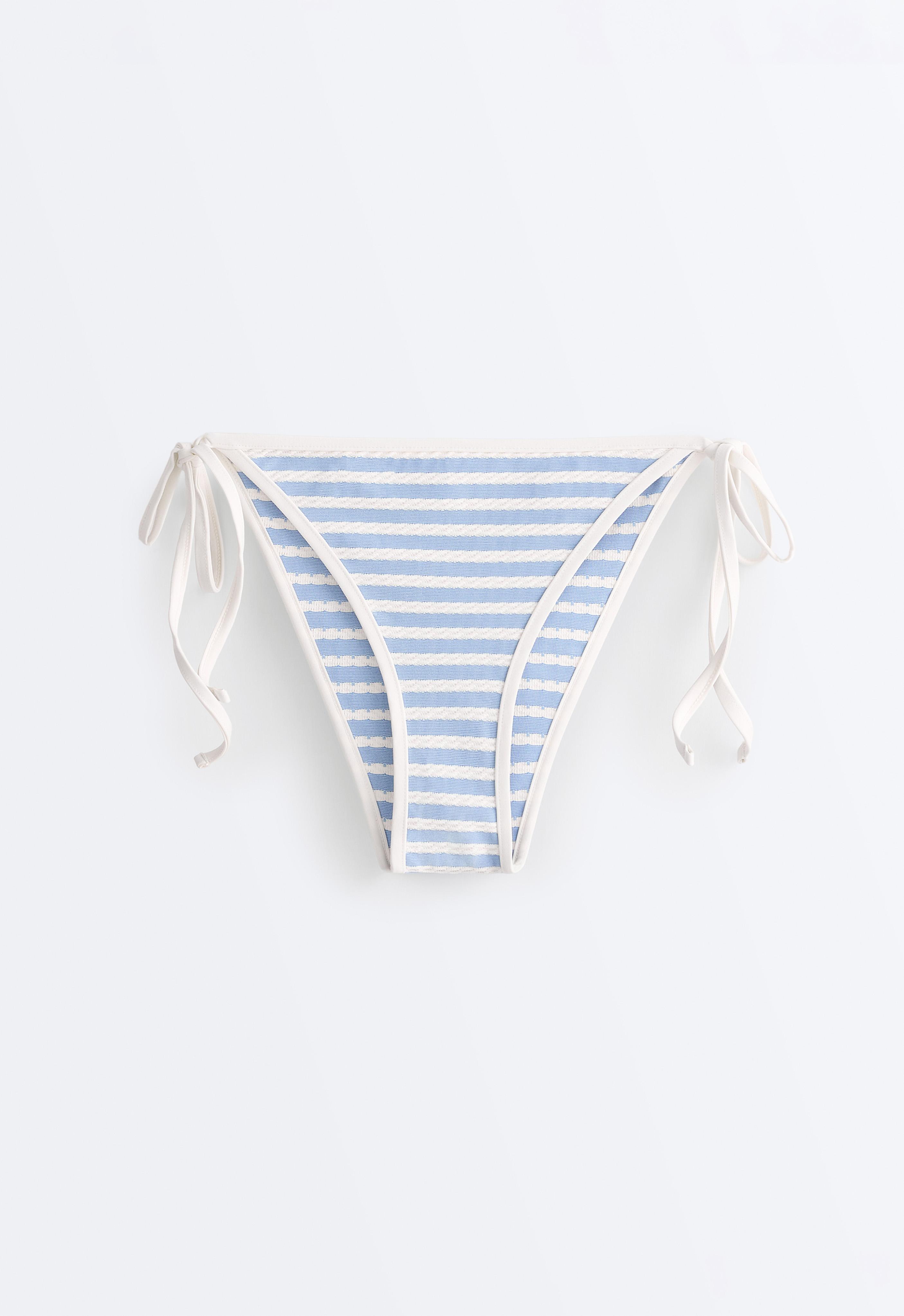 Textured stripe medium-coverage bikini briefs with ties — WASHED SKY BLUE