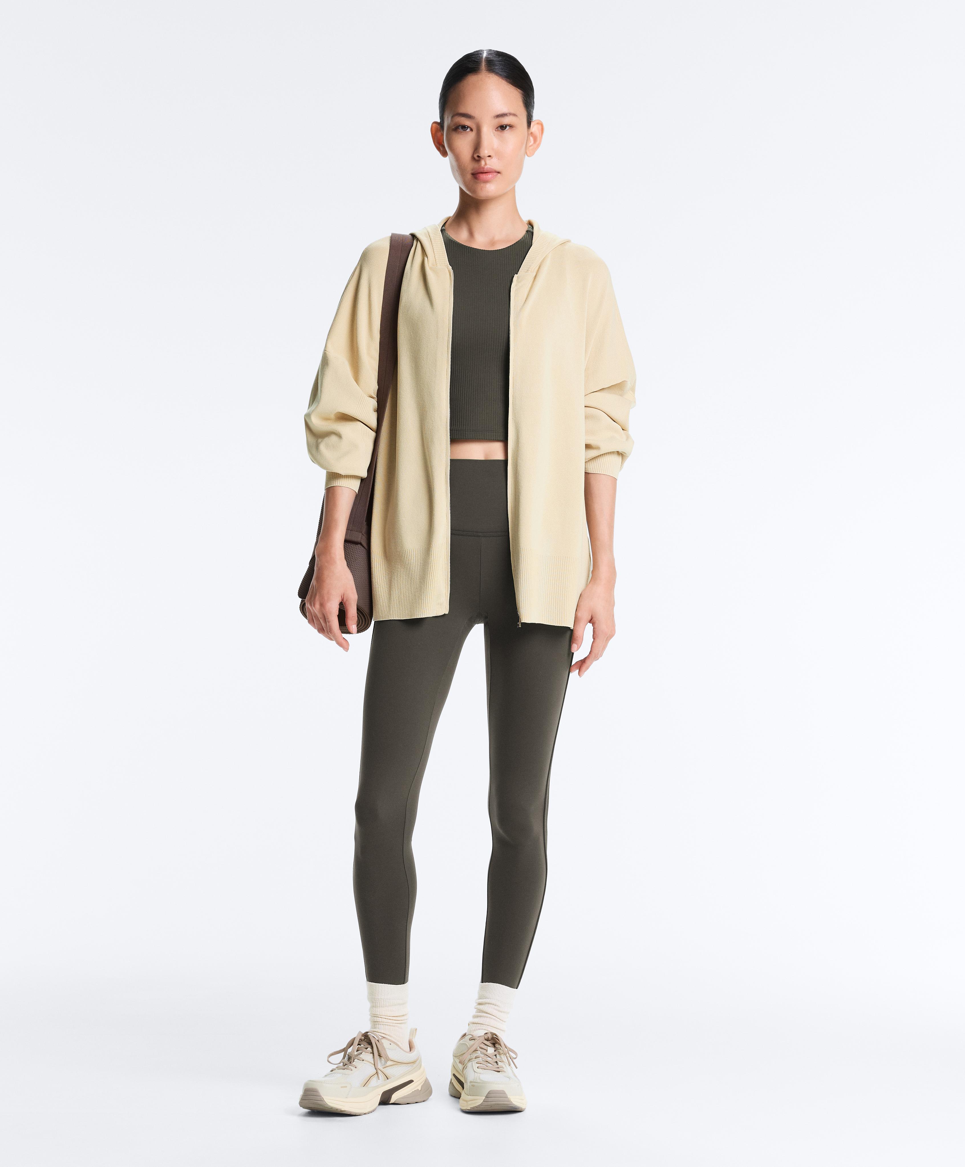 Long knit hooded jacket — BEIGE