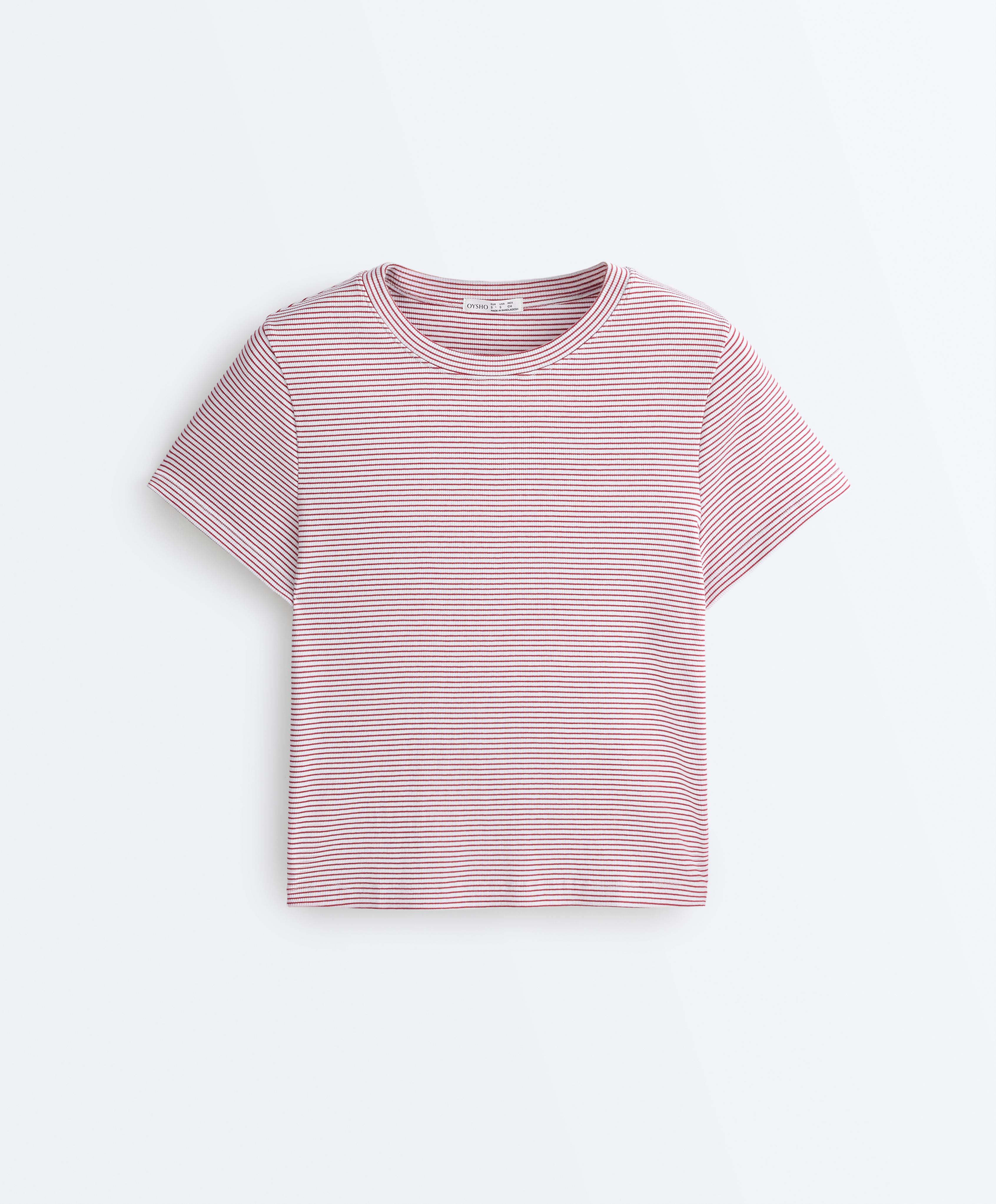 Regular fit striped cotton blend short sleeve T-shirt — BRIGHT RED