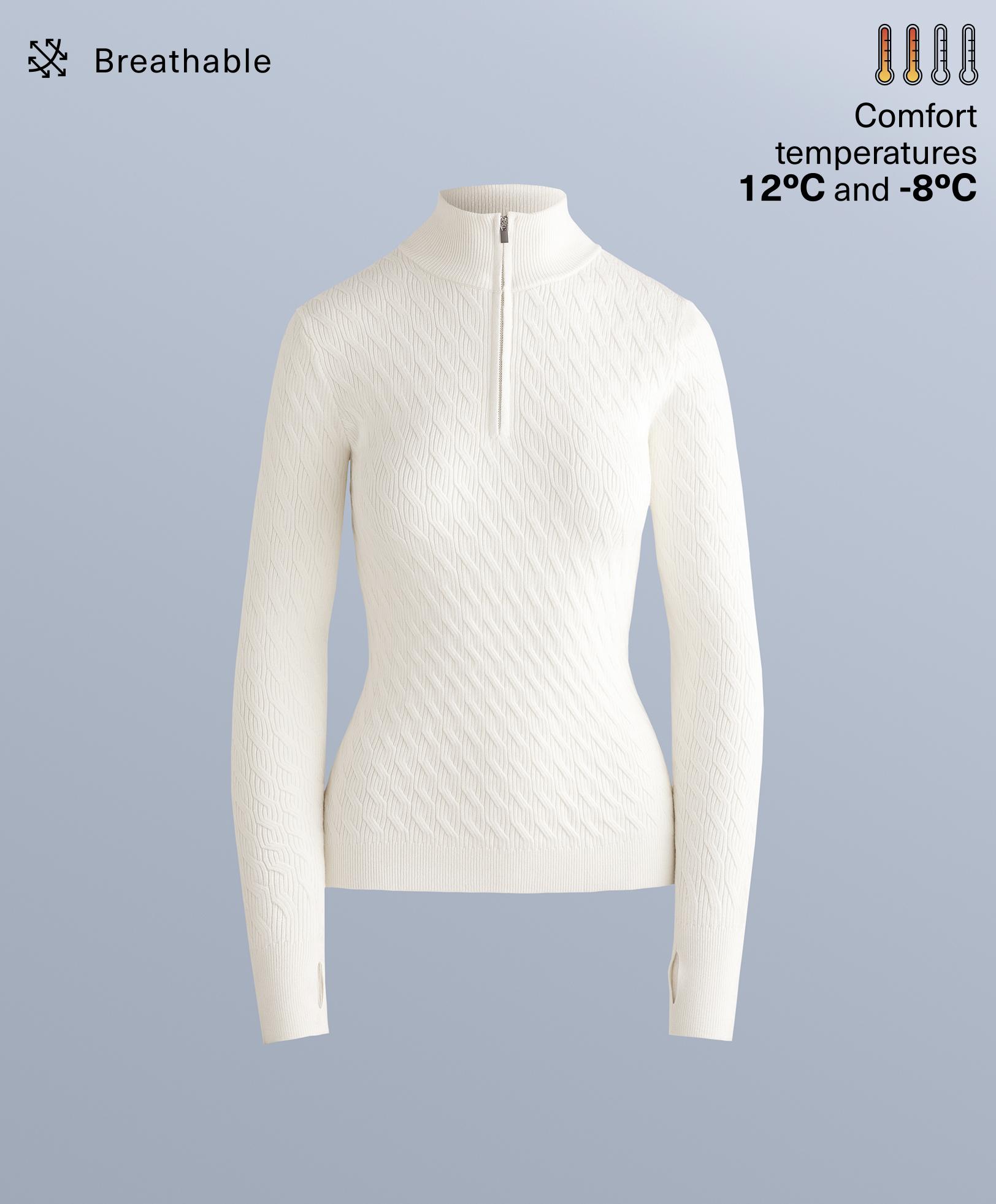 Jacquard knit thermal base layer T-shirt — WHITE